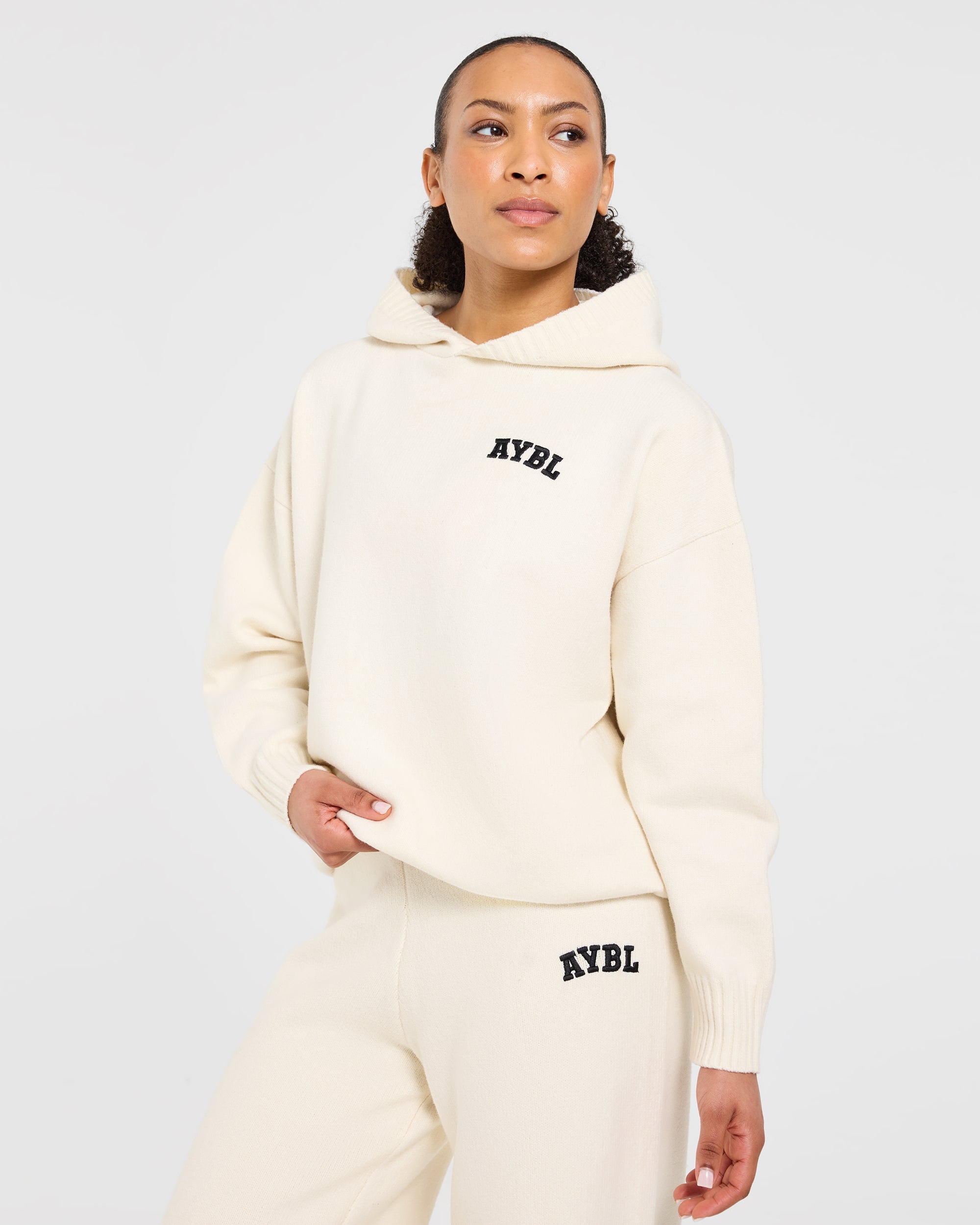 Varsity Oversized Knitted Joggers - Cream