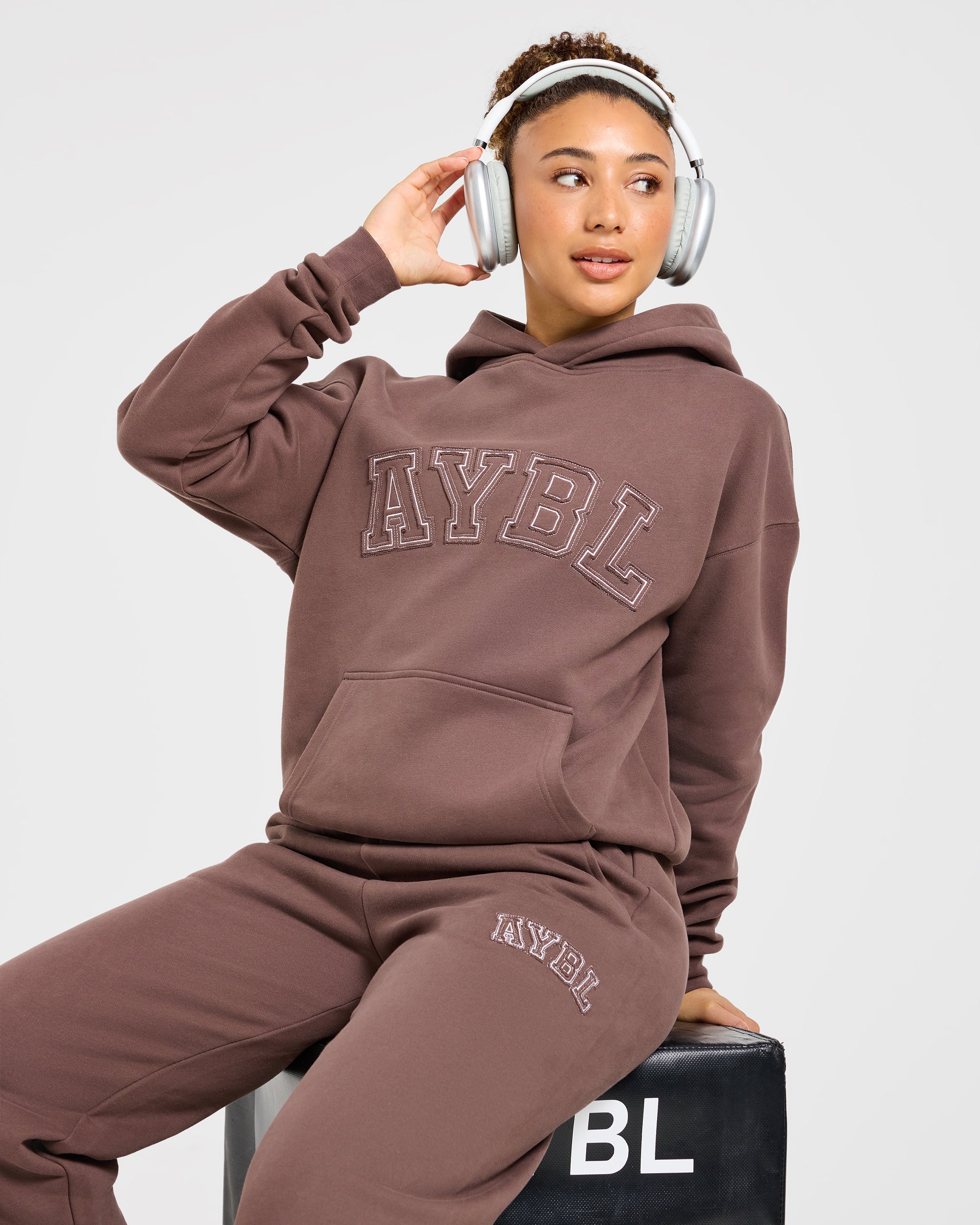Varsity Applique Oversized Straight Leg Joggers - Brown