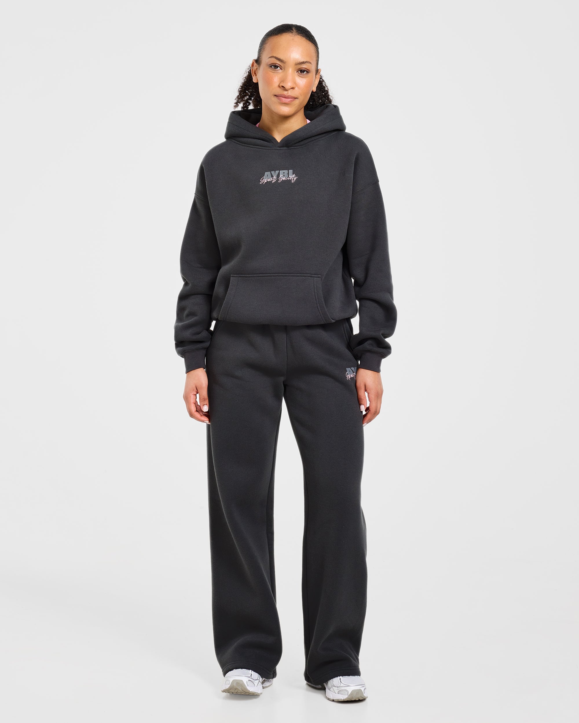 Sports Society Oversized Straight Leg Joggers - Charcoal