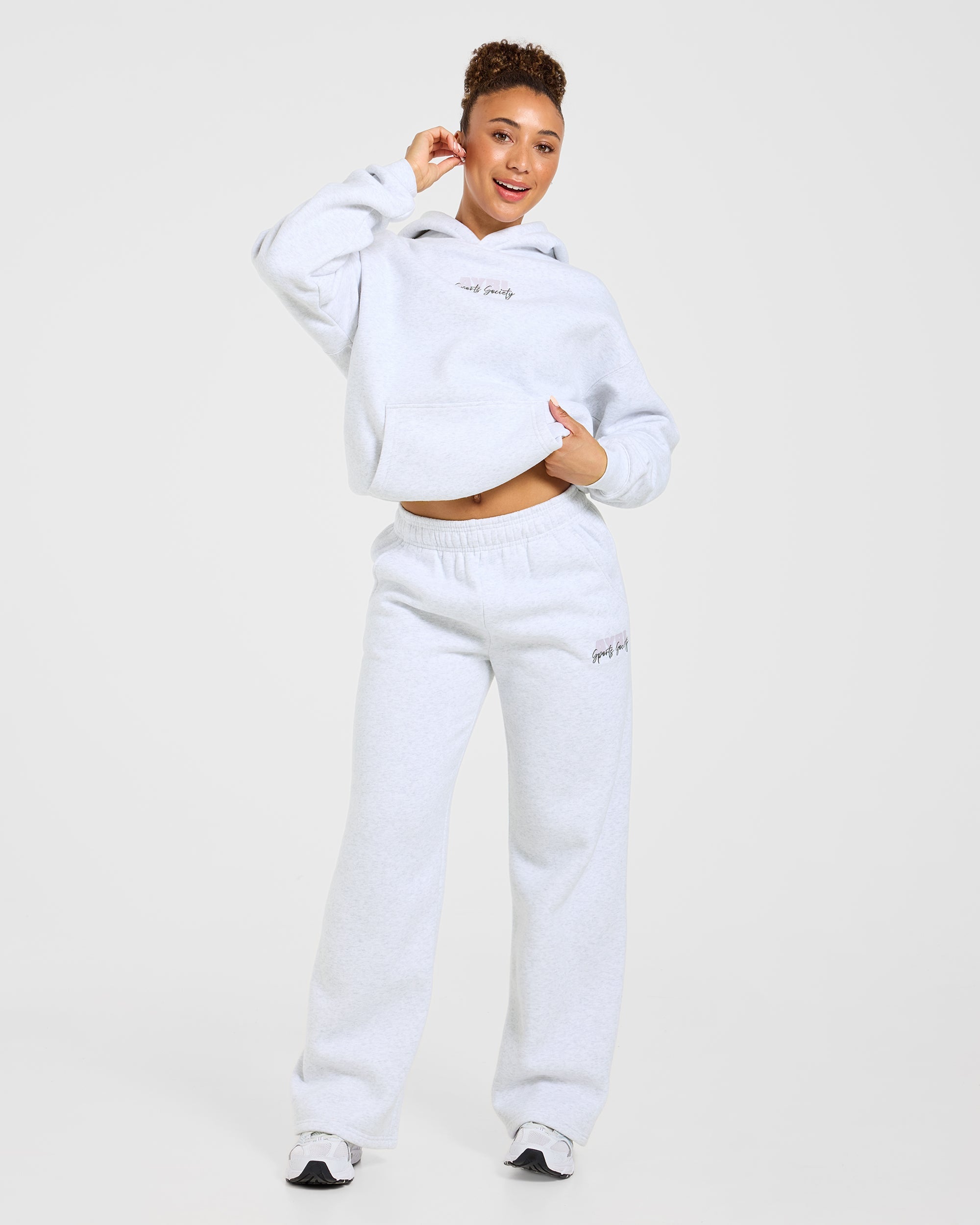 Sports Society Oversized Straight Leg Joggers - Heather Grey