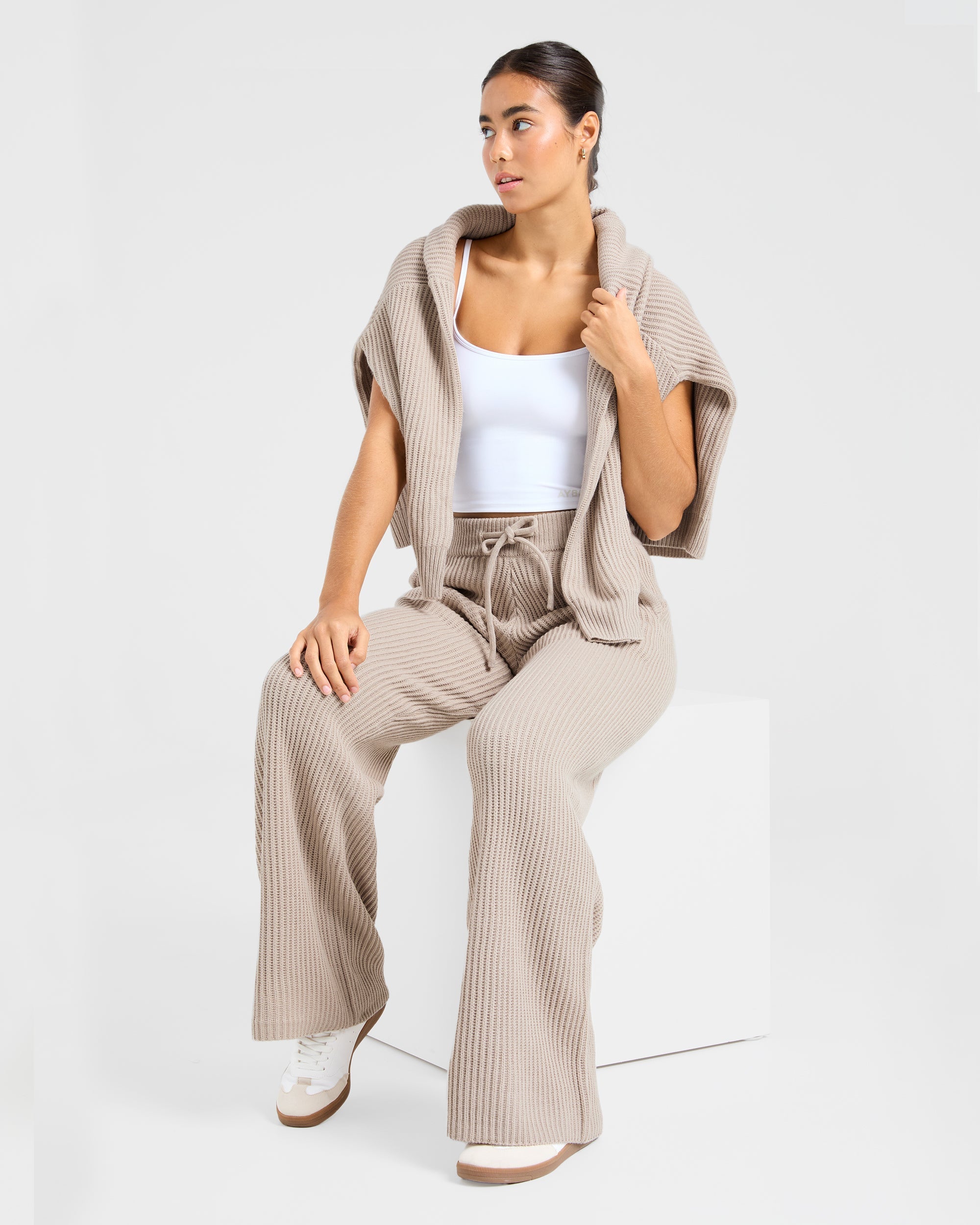 Lounge Oversized Knitted Straight Leg Joggers - Taupe Brown