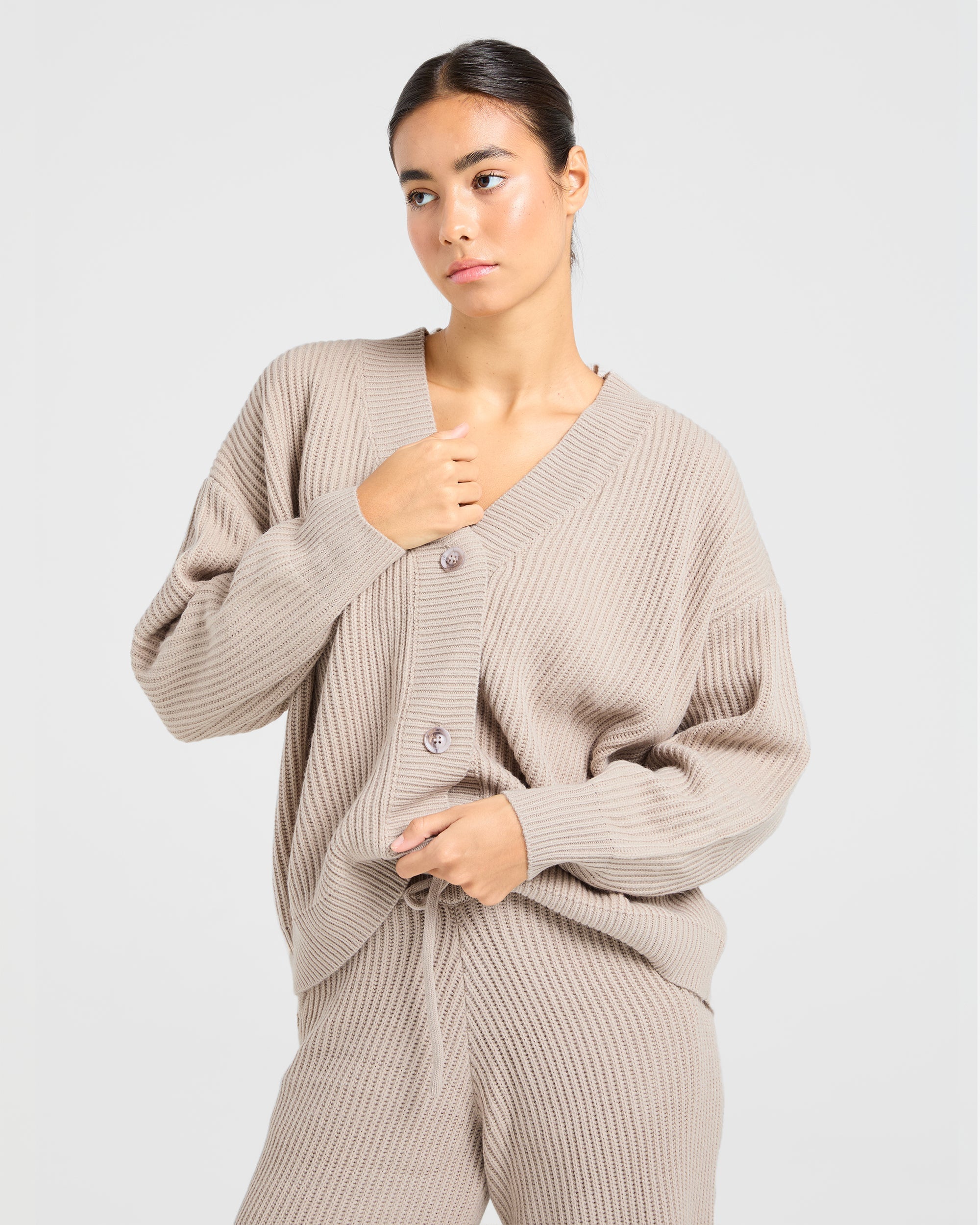 Lounge Oversized Knit Cardigan - Taupe Brown