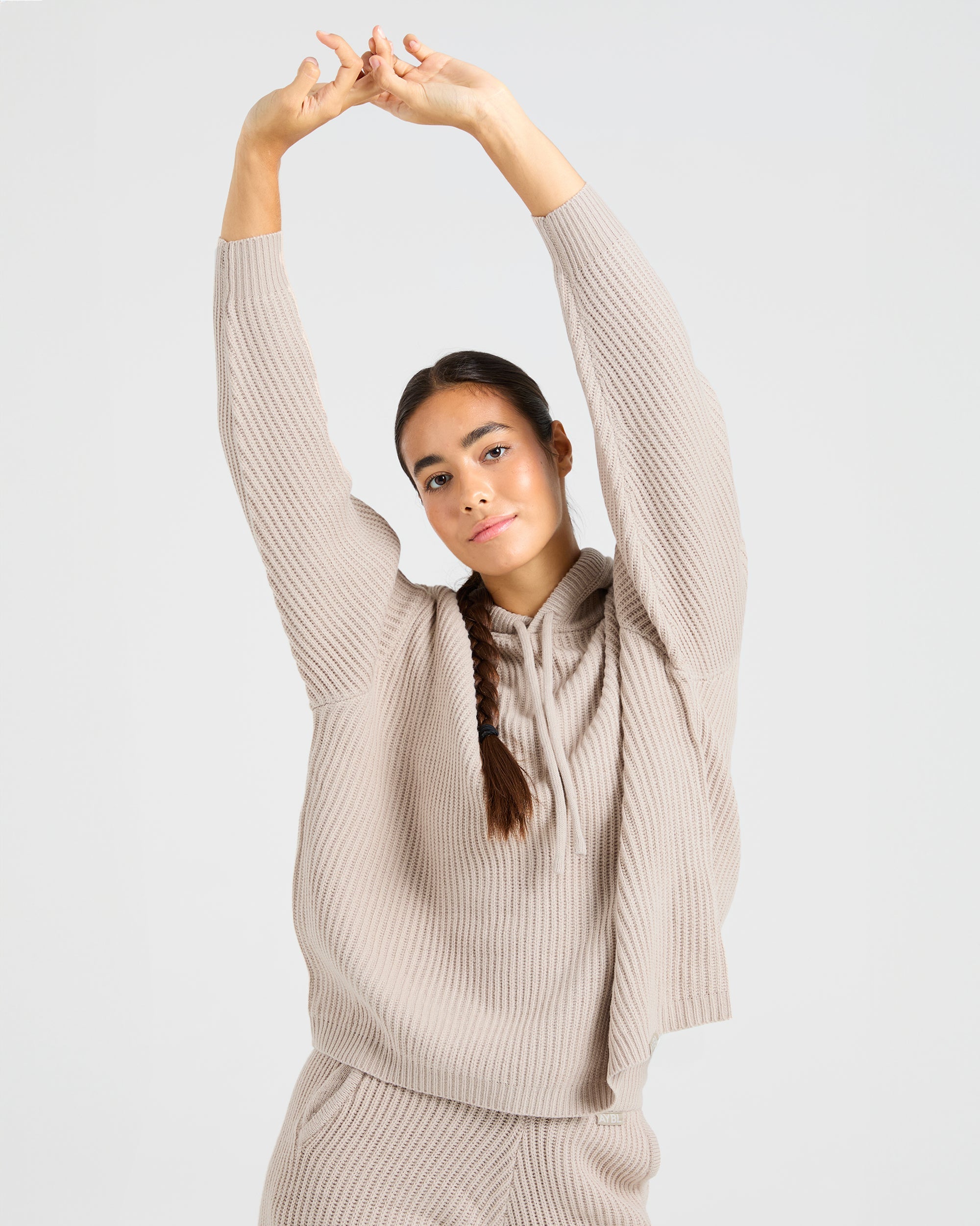 Lounge Oversized Knit Hoodie - Taupe Brown