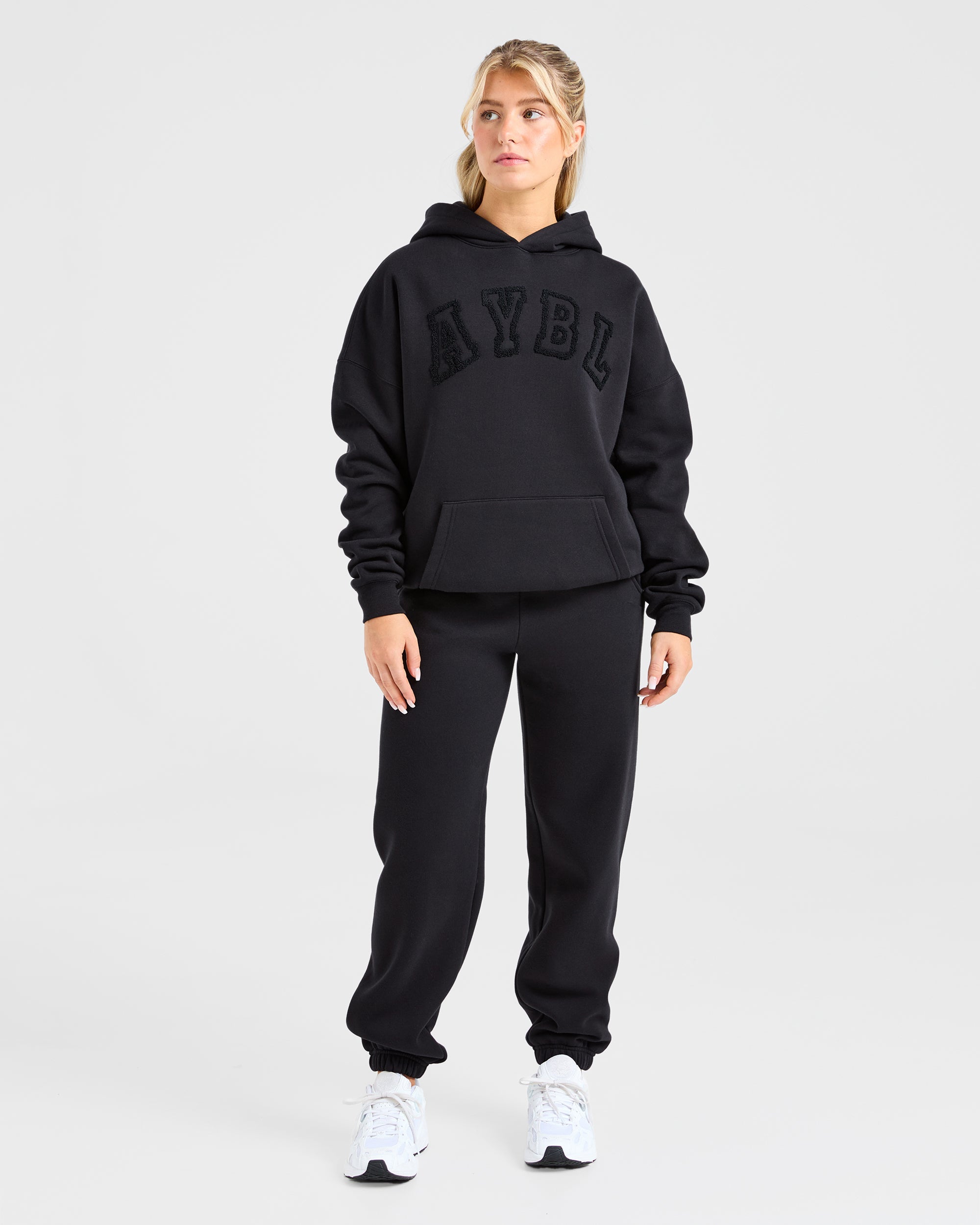 Varsity Oversized Outline Hoodie - Black