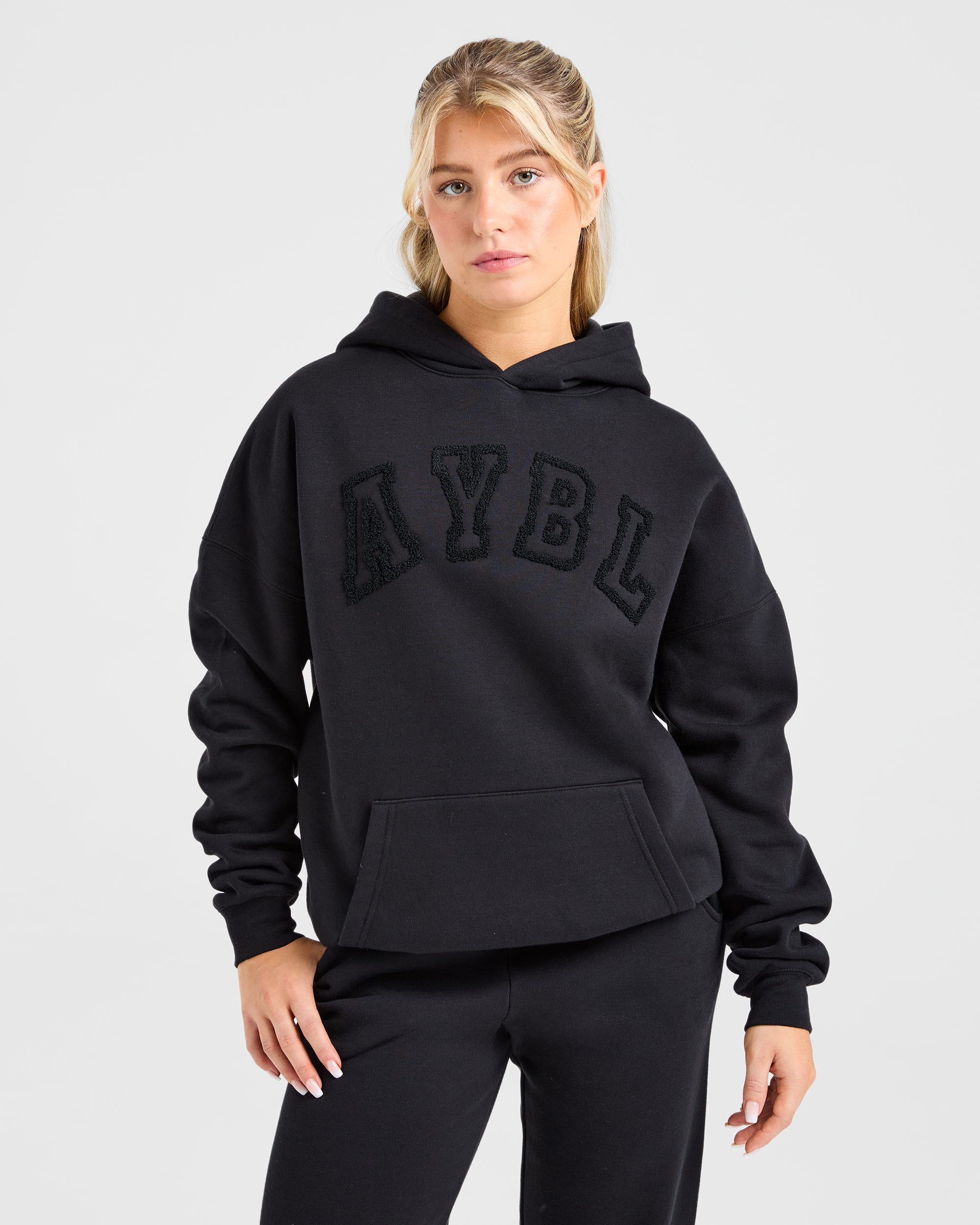 Varsity Oversized Outline Hoodie - Black