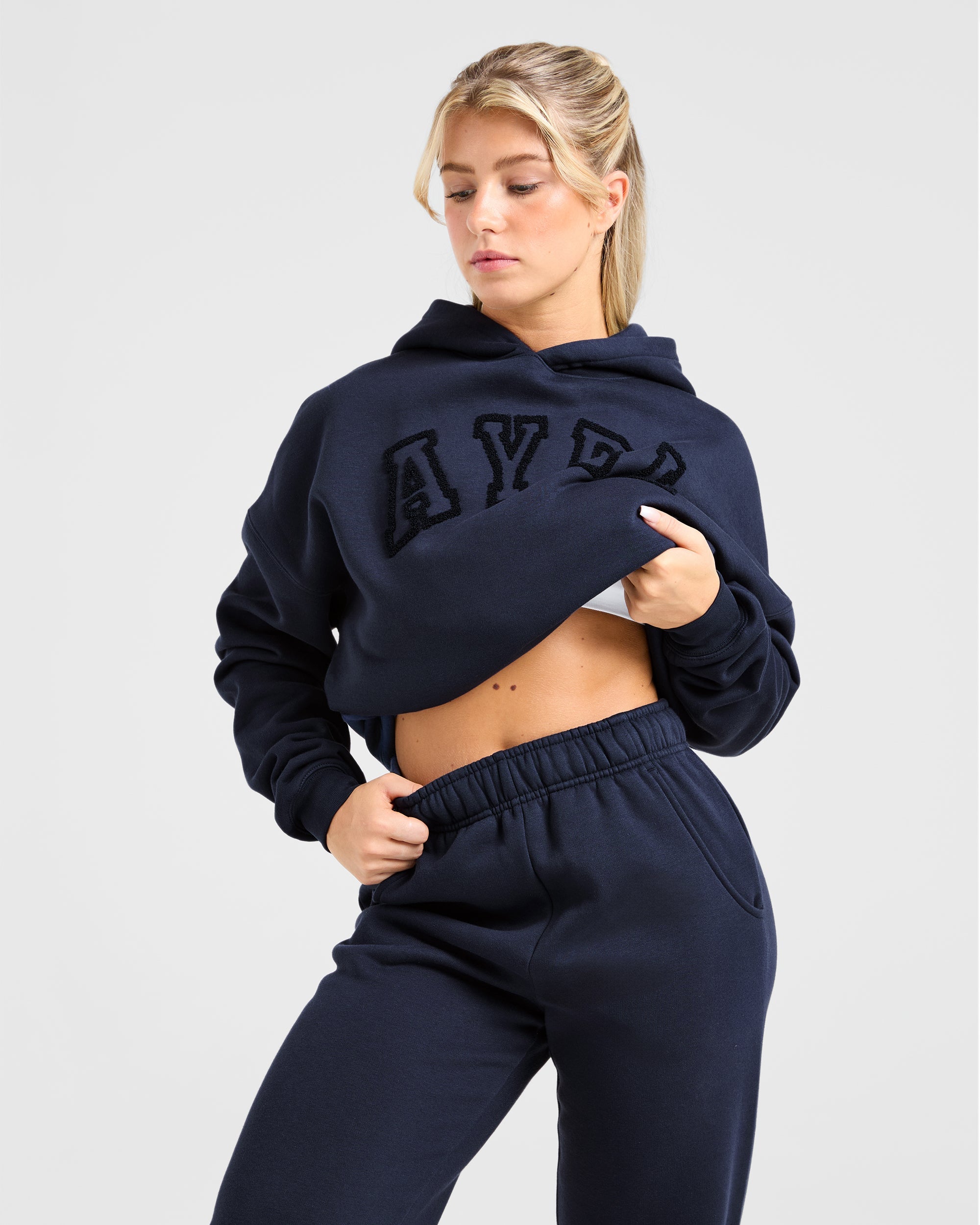 Varsity Oversized Outline Hoodie - Navy