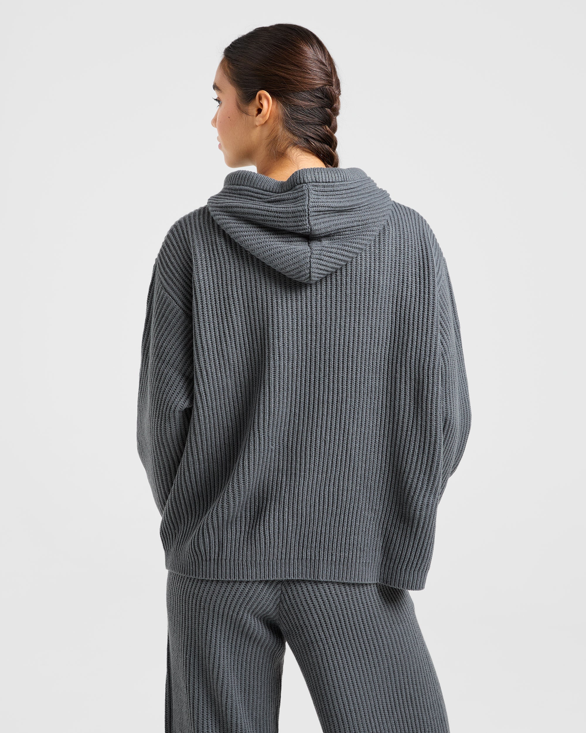 Lounge Oversized Knit Hoodie - Charcoal