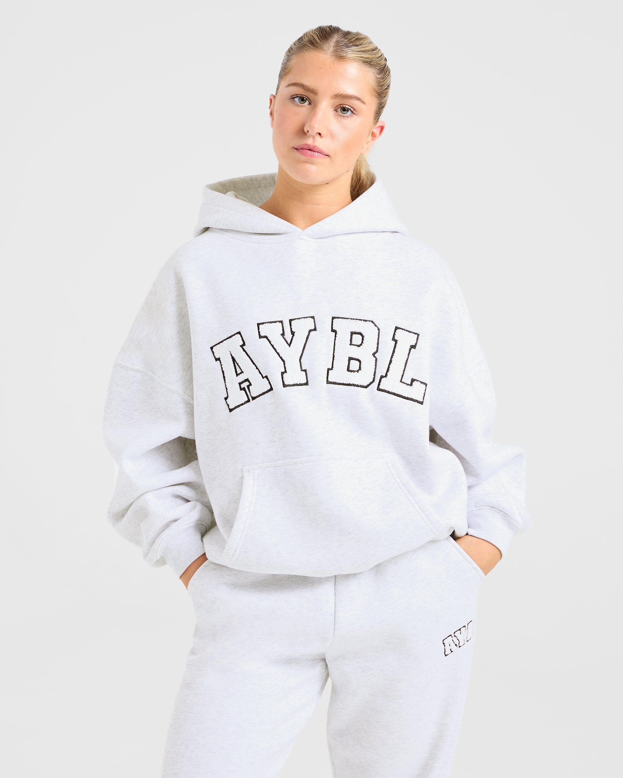 Übergroßer Varsity-Hoodie – Heather Grey