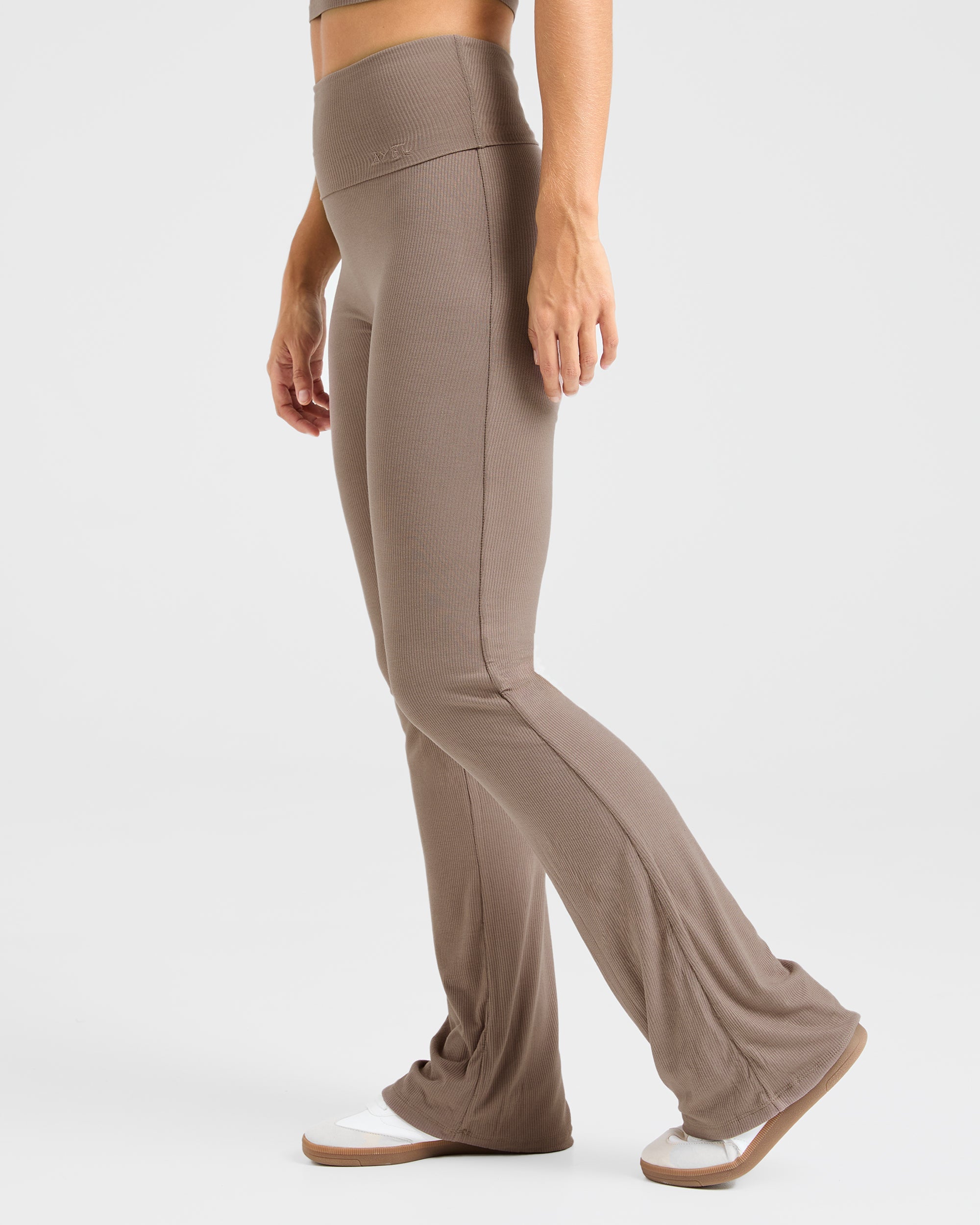 Lounge Ribbed Foldover Flared Leggings - Mocha