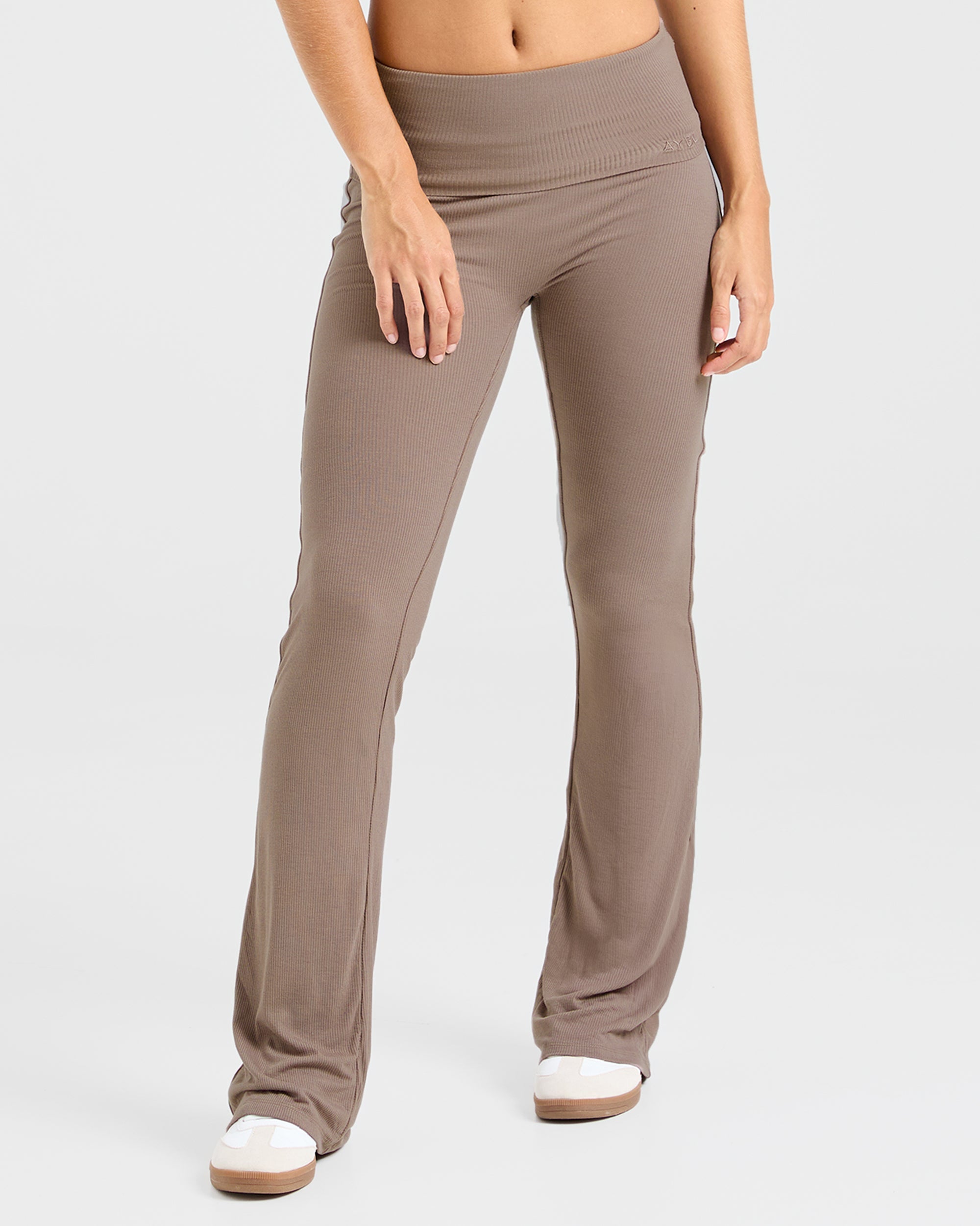 Lounge Ribbed Foldover Flared Leggings - Mocha