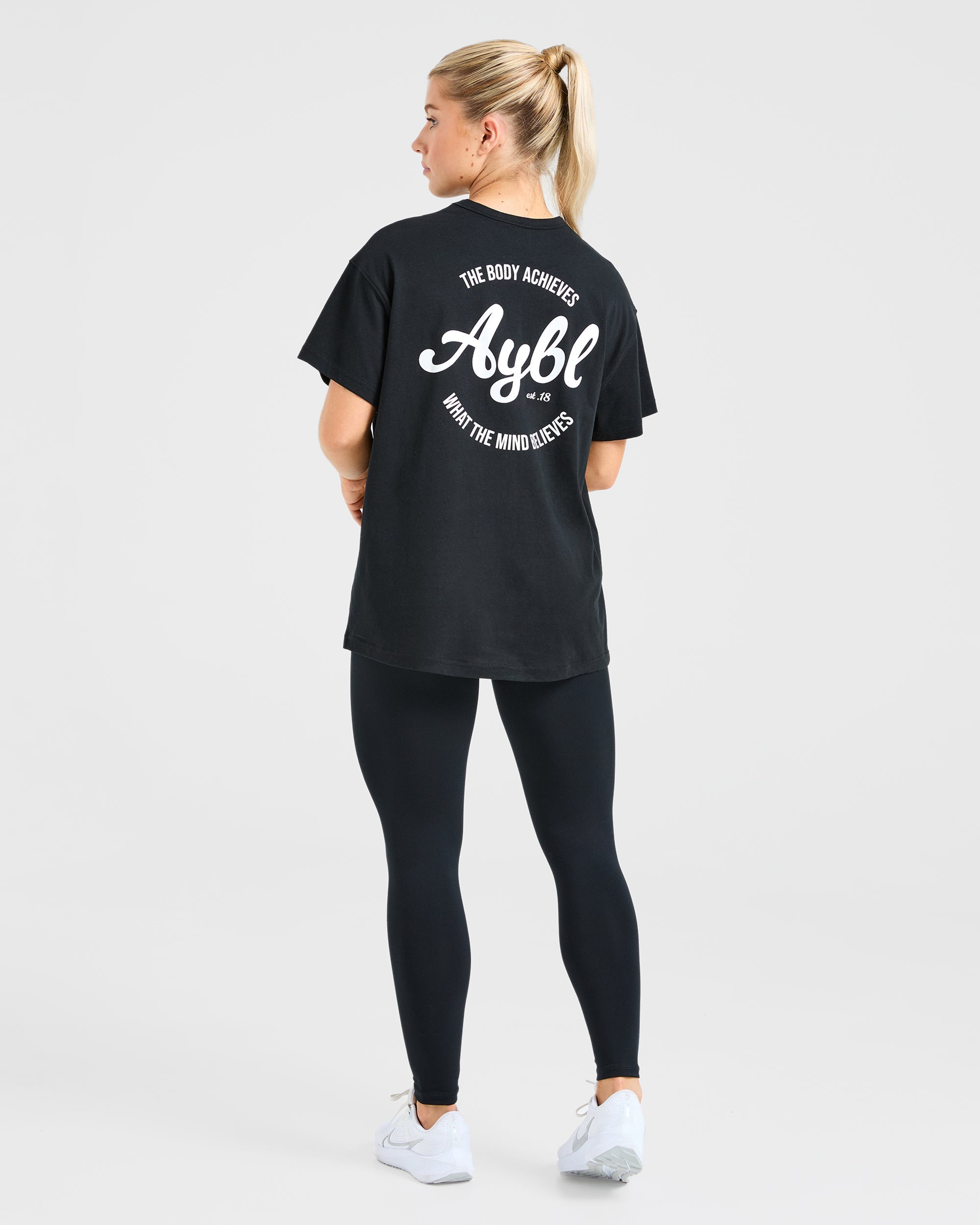 Body Achieve Mind Believe Oversized T Shirt - Black