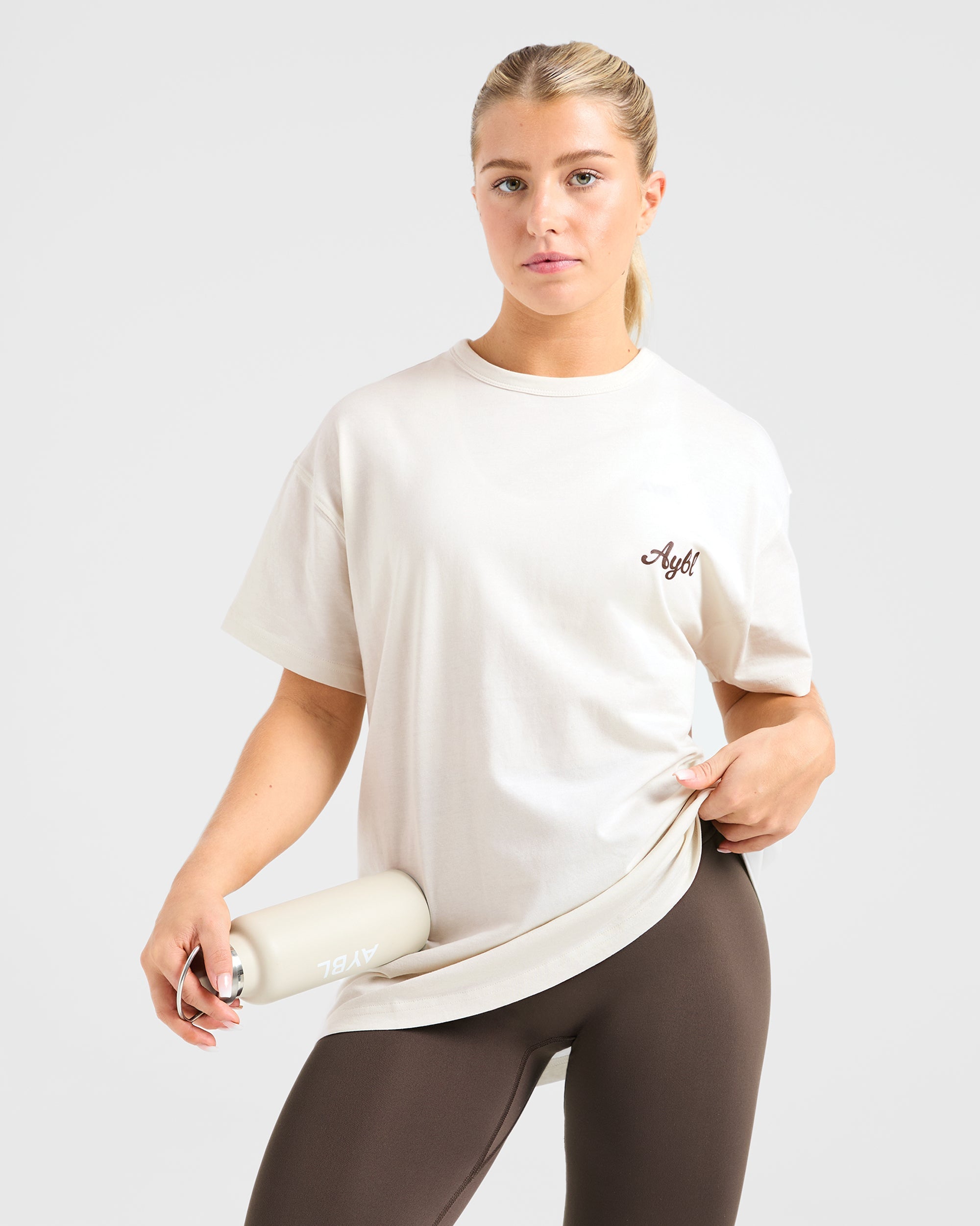 Body Achieve Mind Believe Oversized T Shirt - Beige