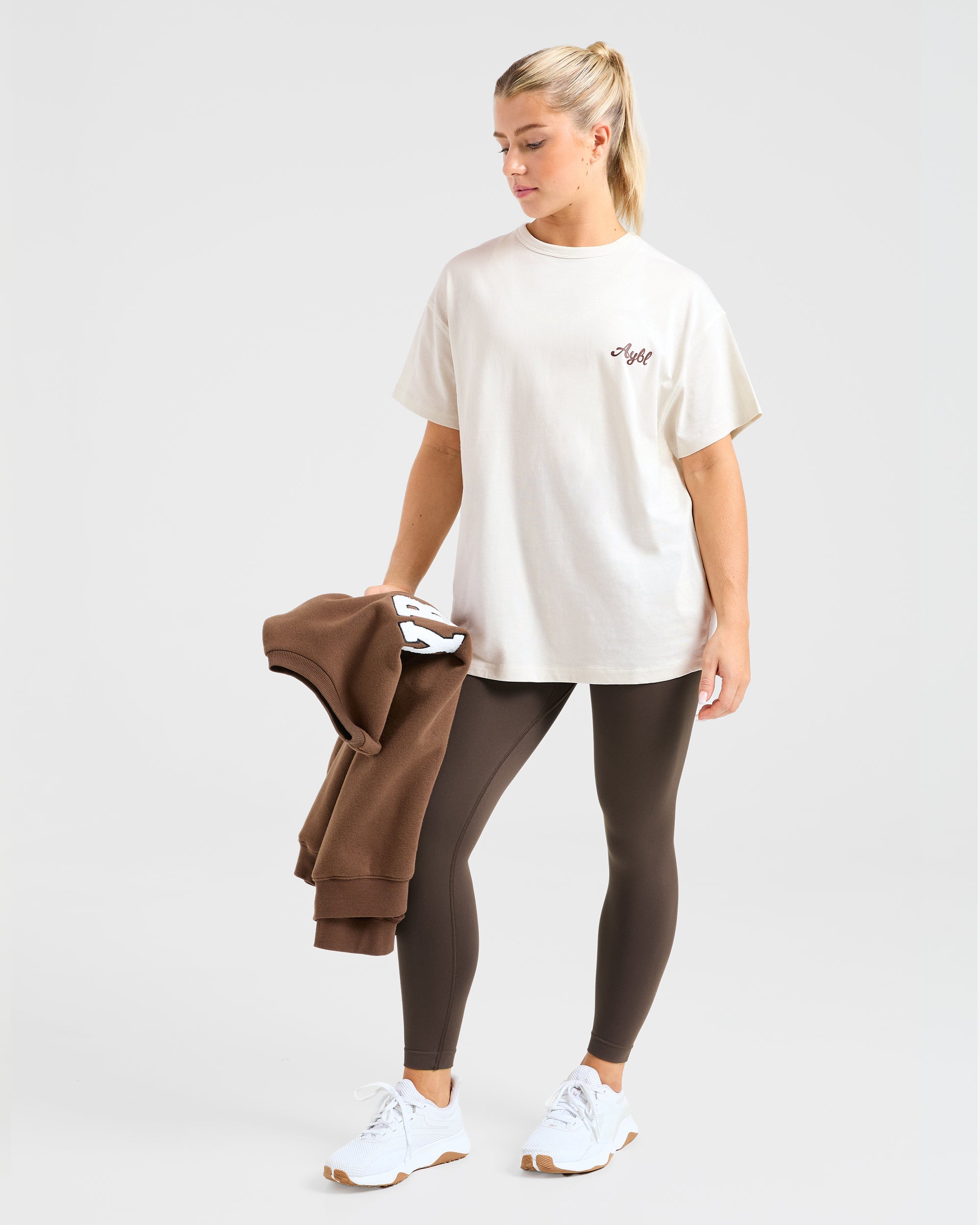 Body Achieve Mind Believe Oversized T Shirt - Beige