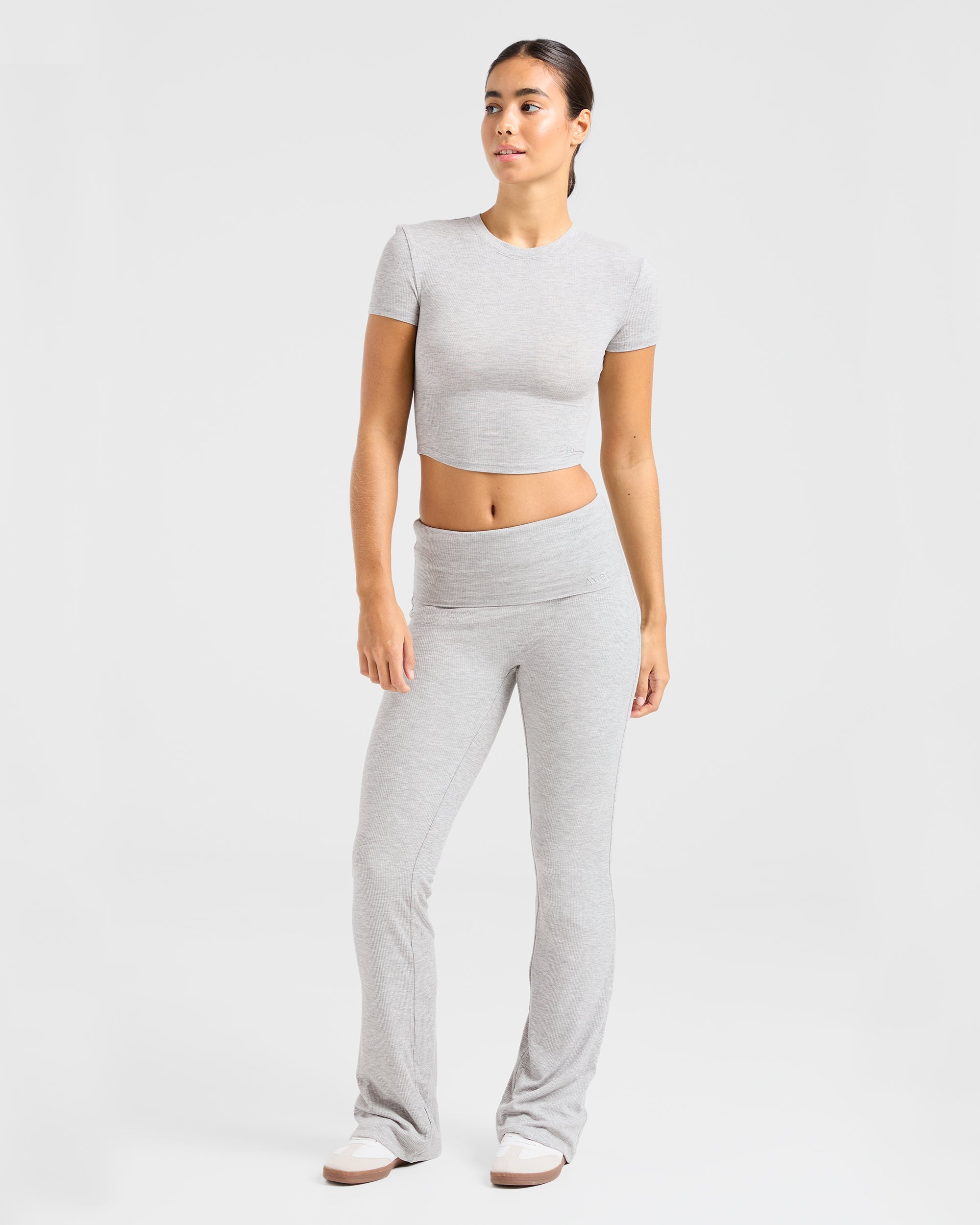 Lounge Ribbed Foldover Flared Leggings - Grey Marl