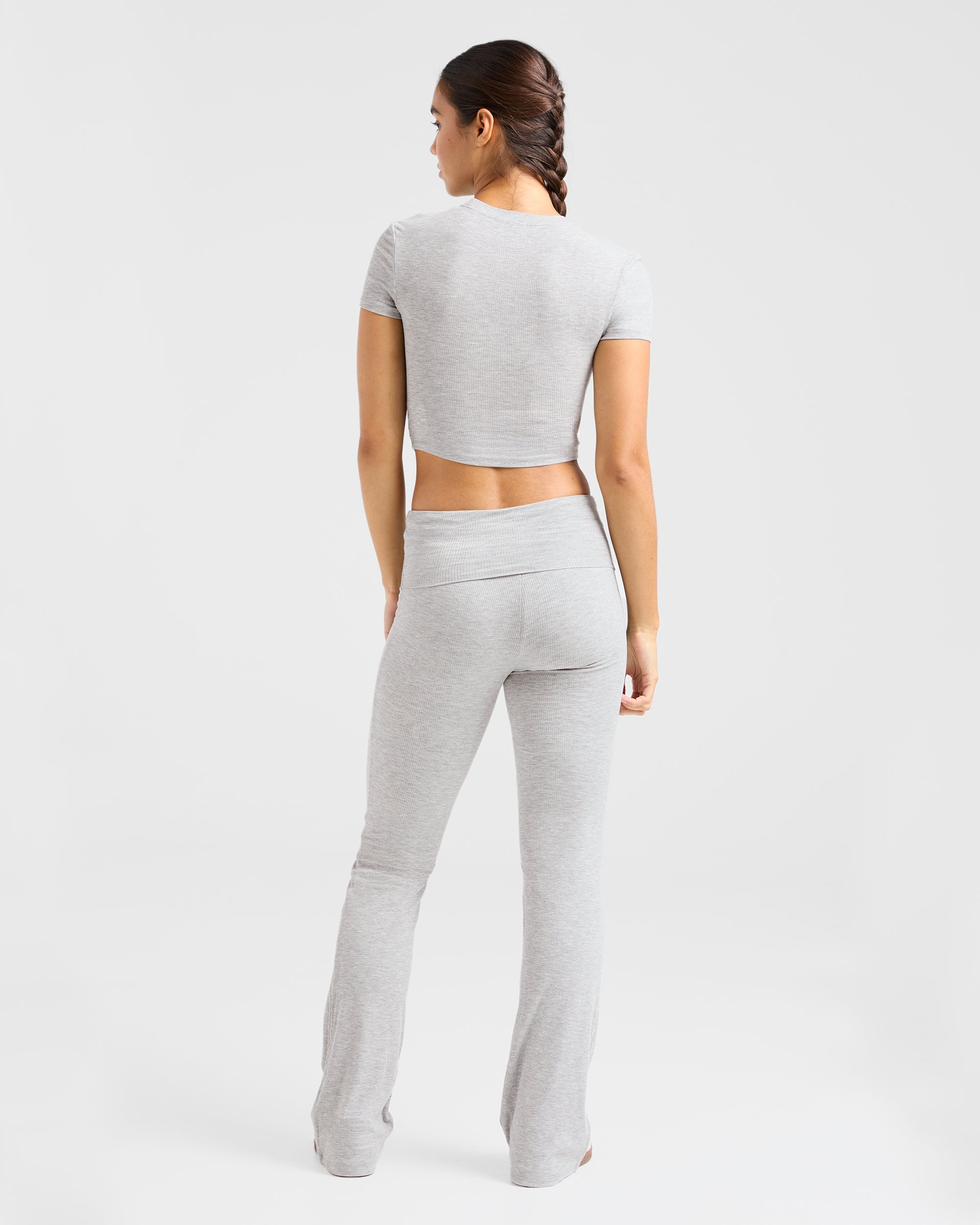 Lounge Ribbed Foldover Flared Leggings - Grey Marl