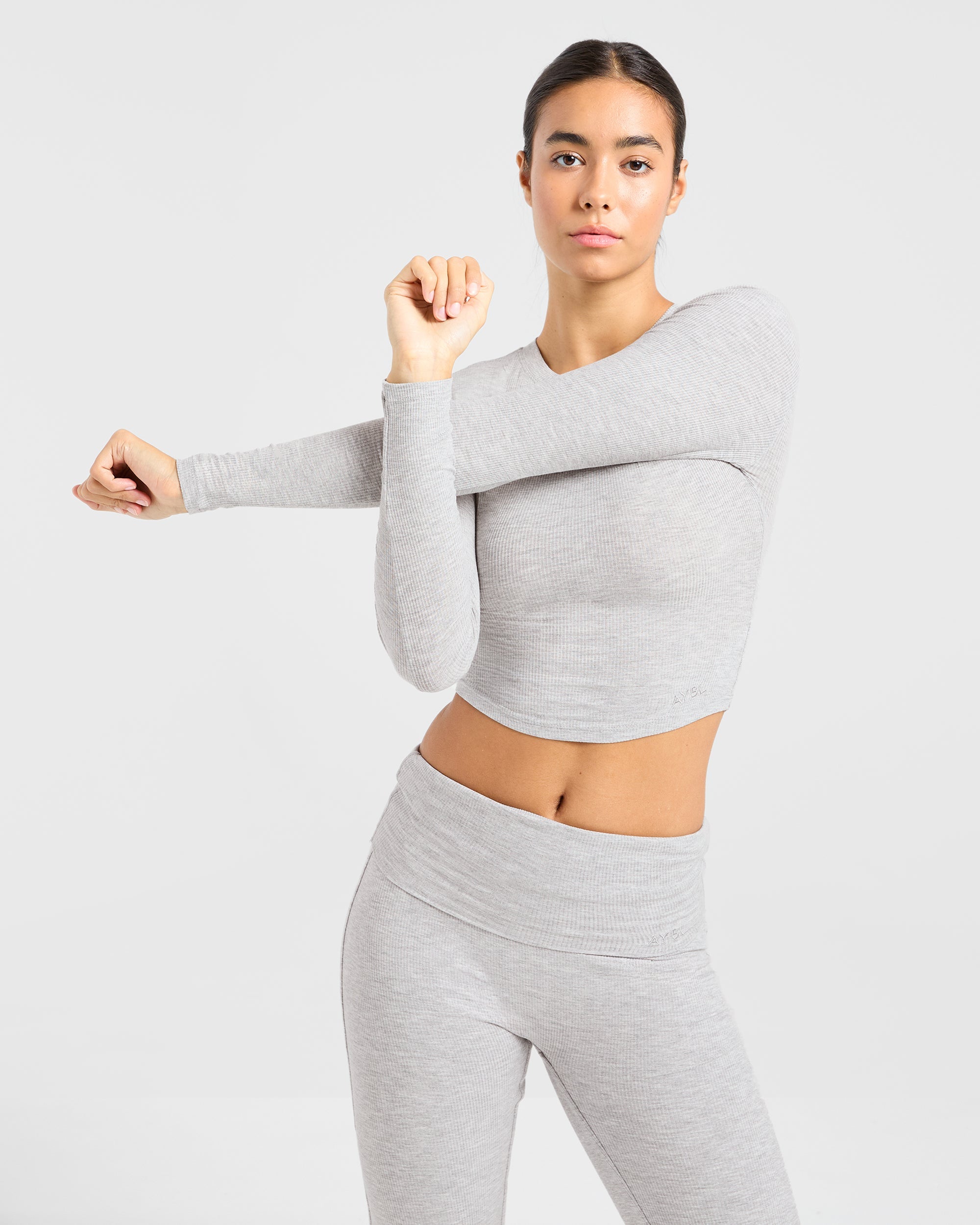 Lounge Ribbed Long Sleeve - Grey Marl