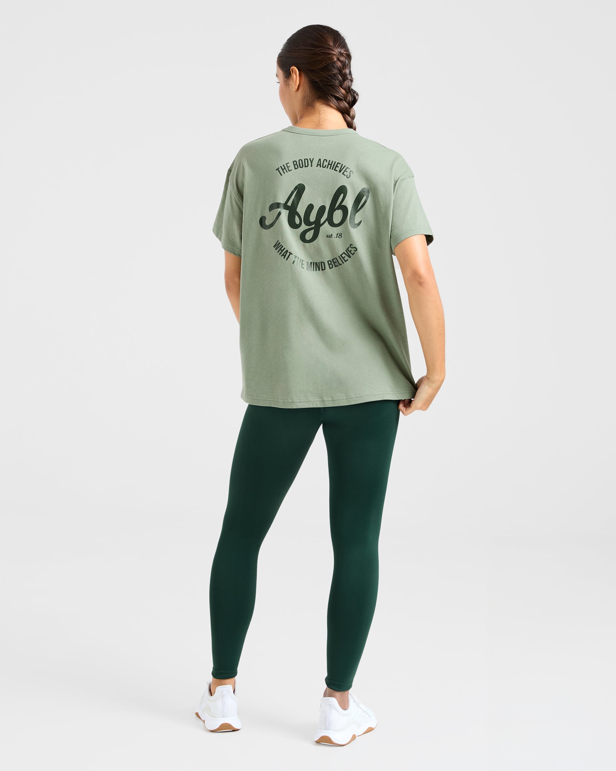 Body Achieve Mind Believe Oversized T Shirt - Green