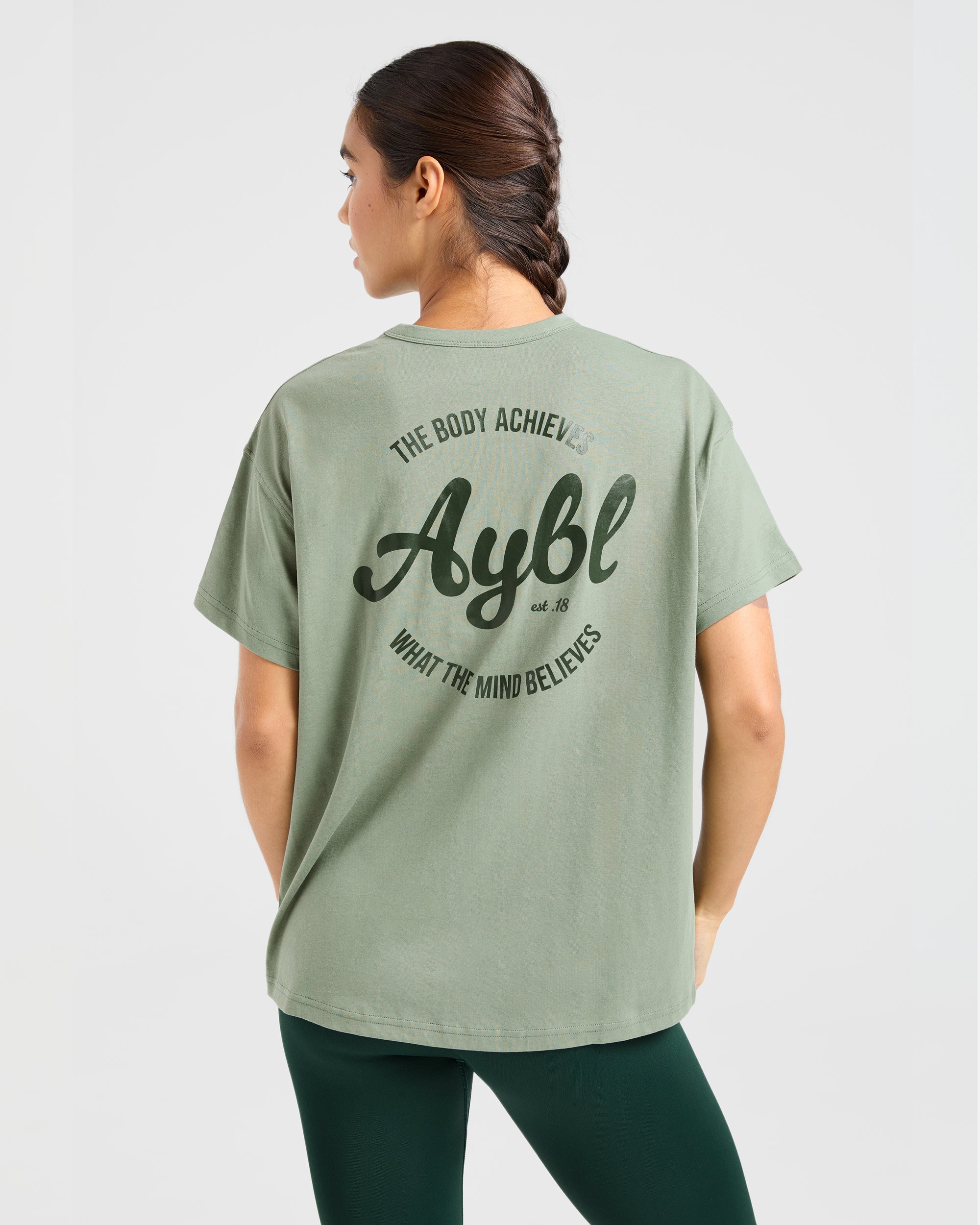 Body Achieve Mind Believe Oversized T Shirt - Green