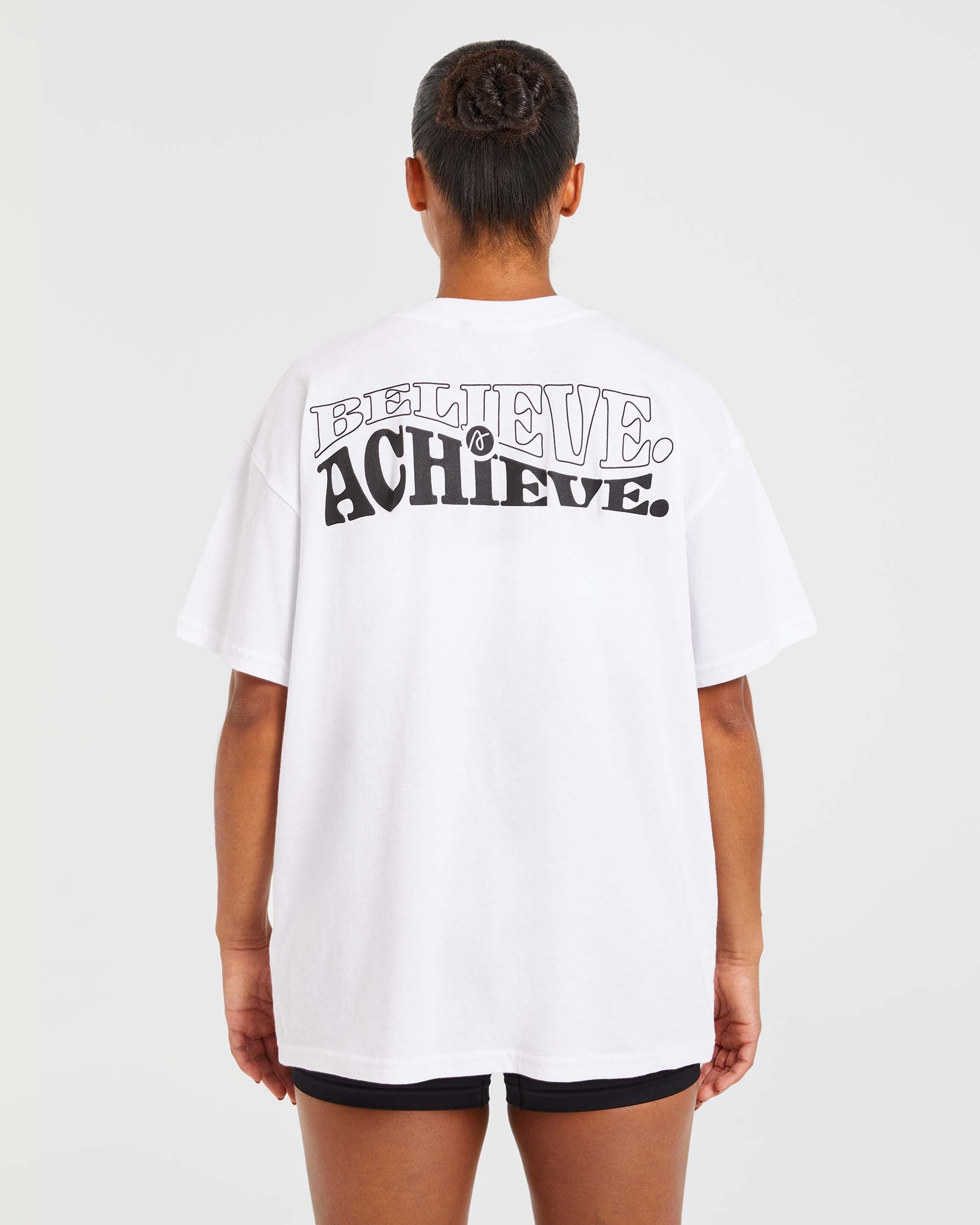 T shirt surdimensionné Believe Achieve - Blanc