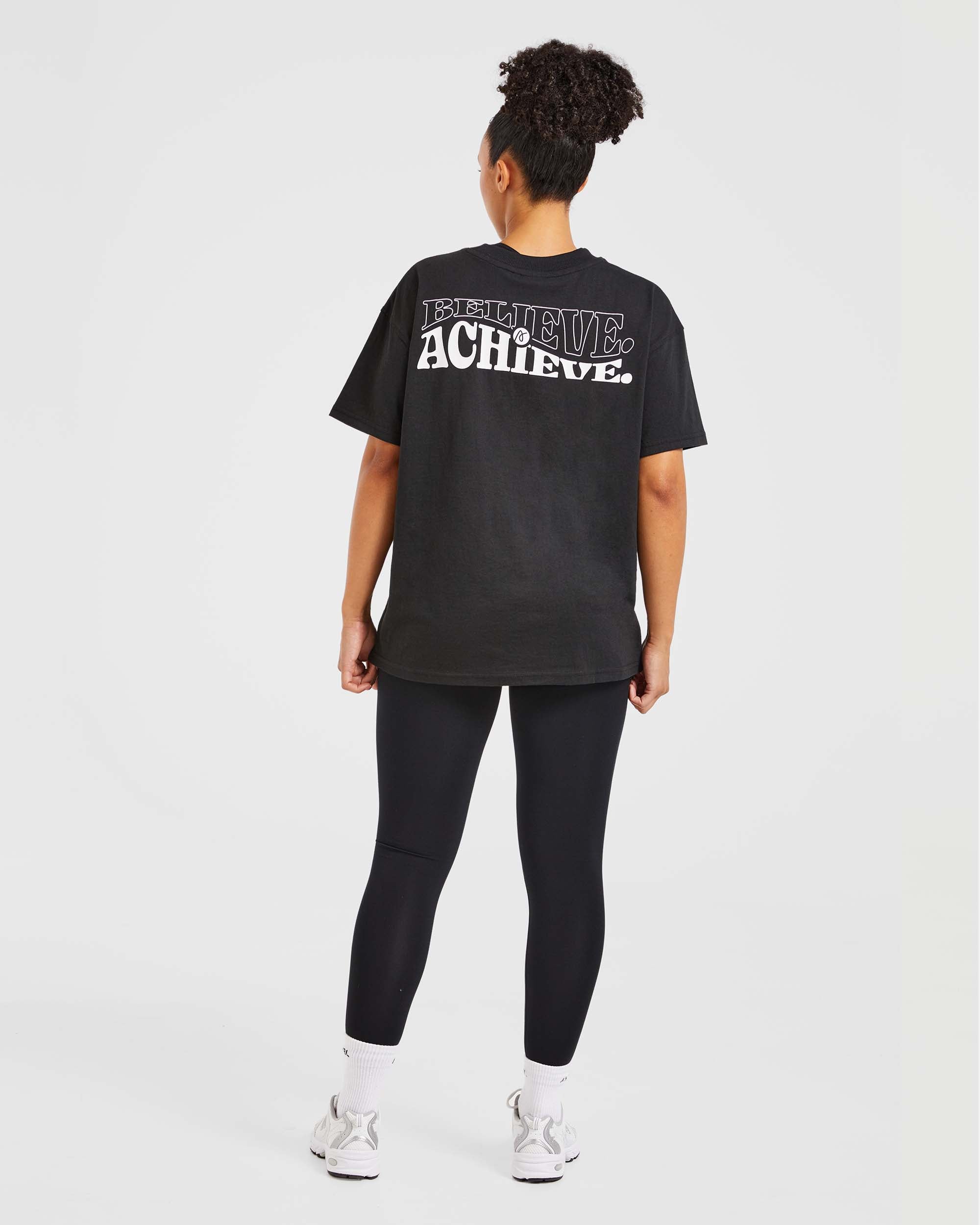 T shirt surdimensionné Believe Achieve - Noir