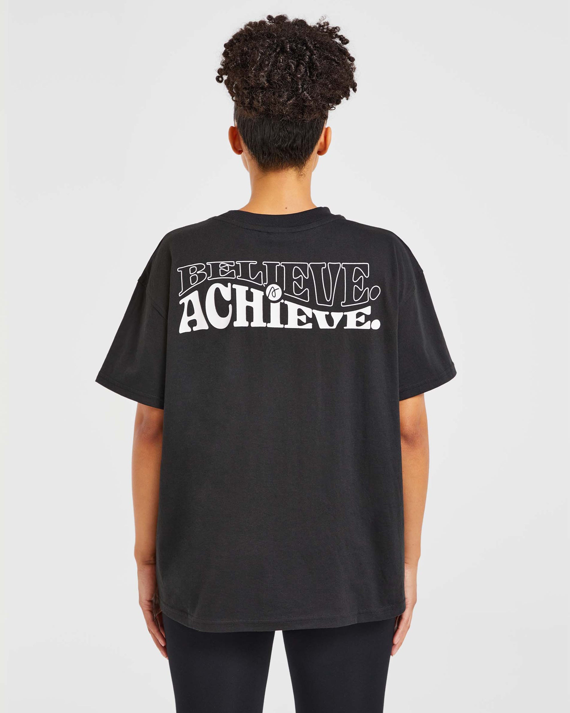 T shirt surdimensionné Believe Achieve - Noir