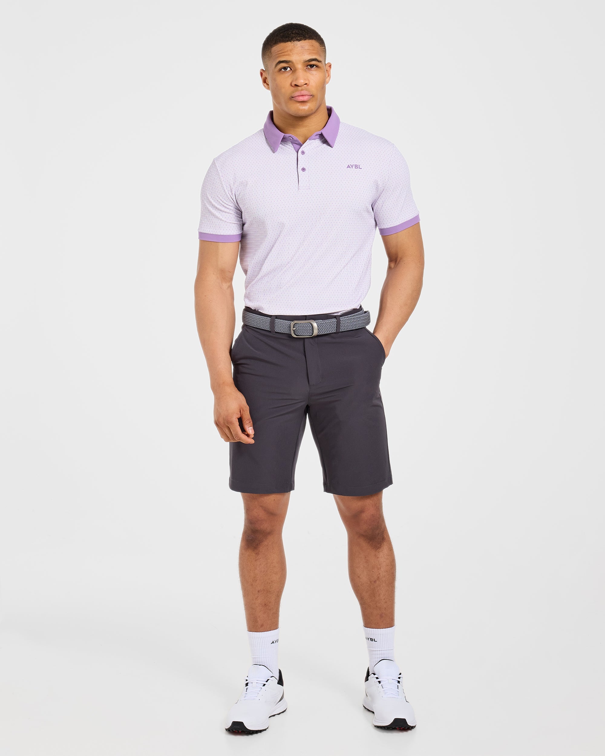 Precision Geometric Polo - White/Lilac