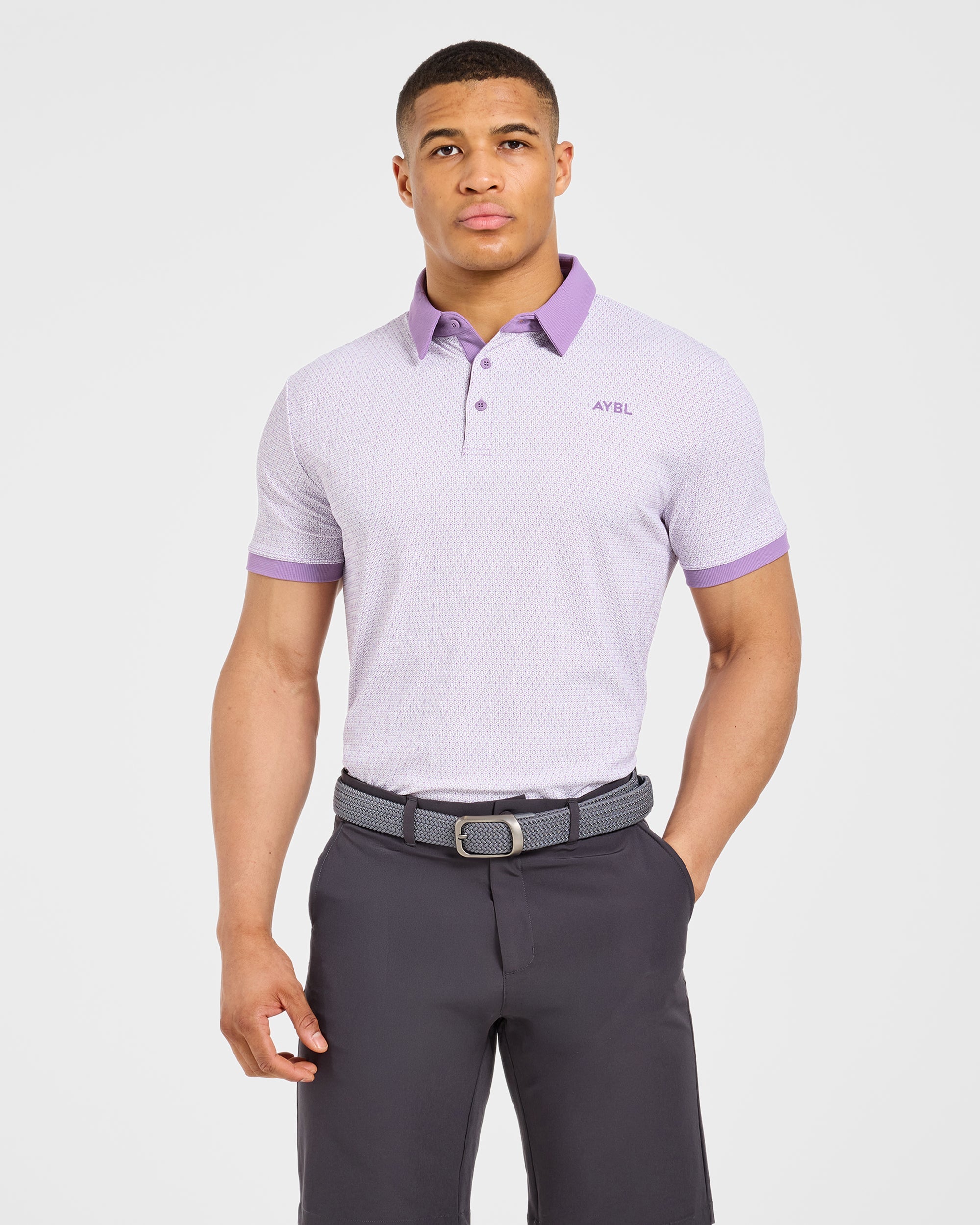 Precision Geometric Polo - White/Lilac