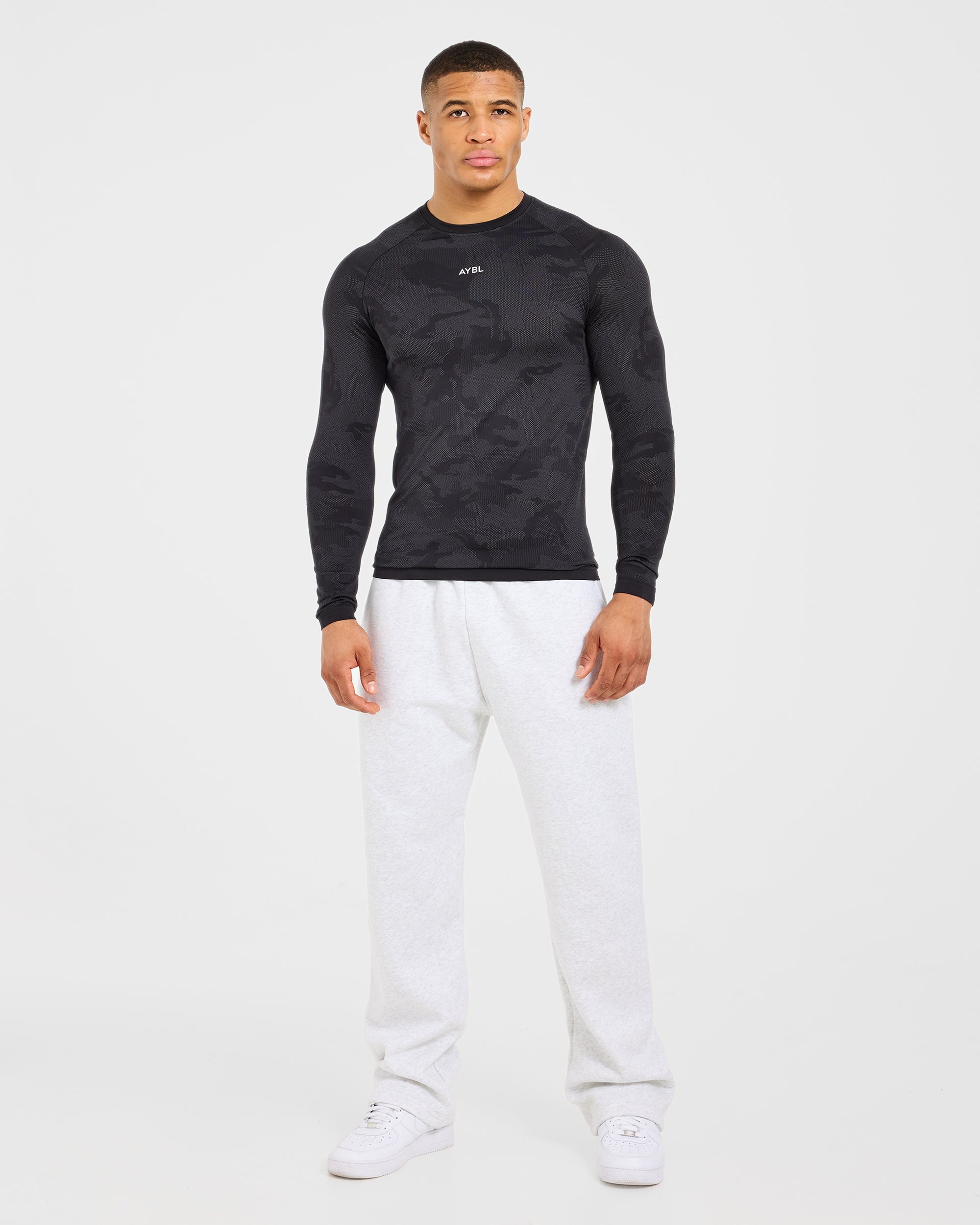 Camo Seamless Long Sleeve T Shirt - Black