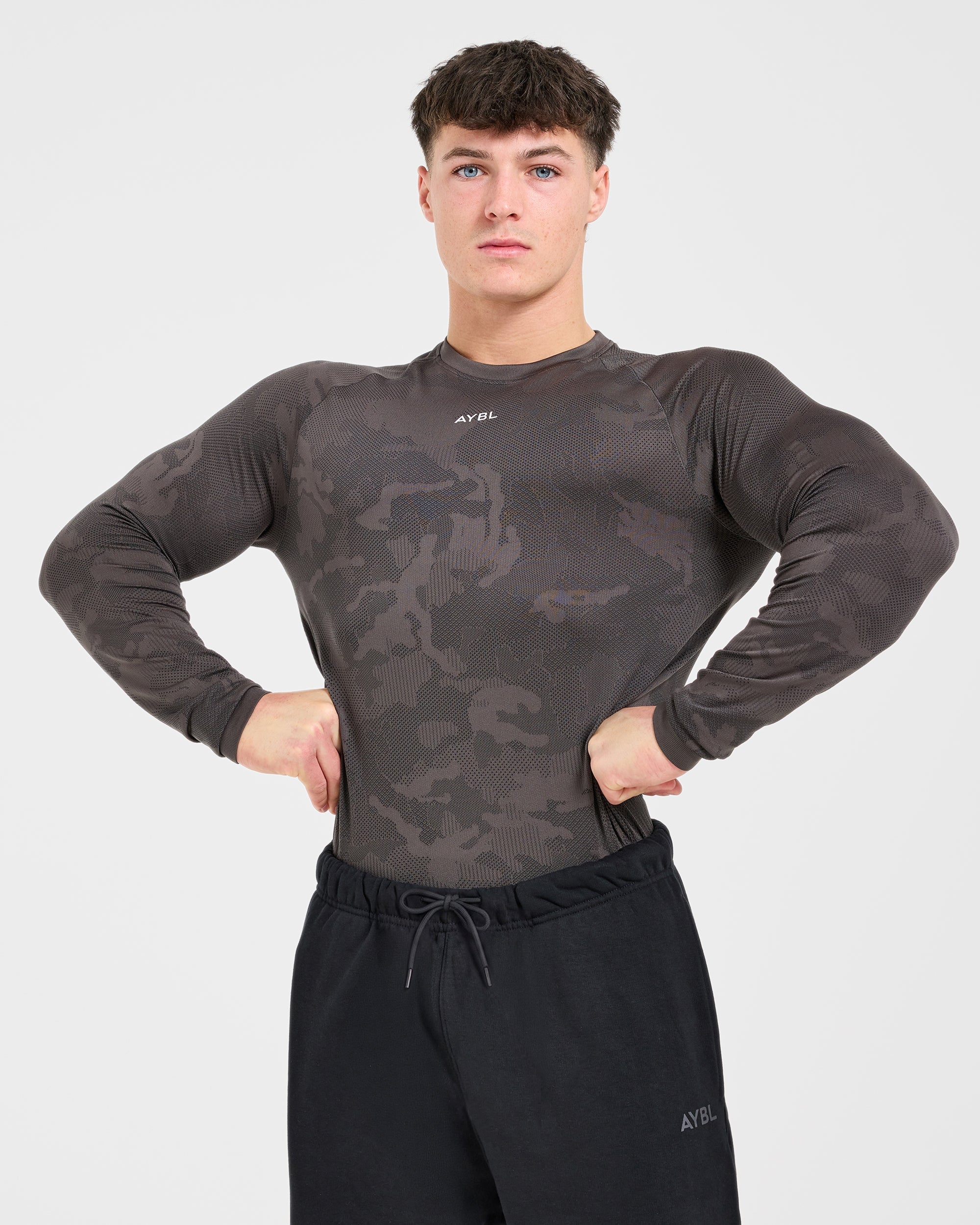 Camo Seamless Long Sleeve T Shirt - Charcoal