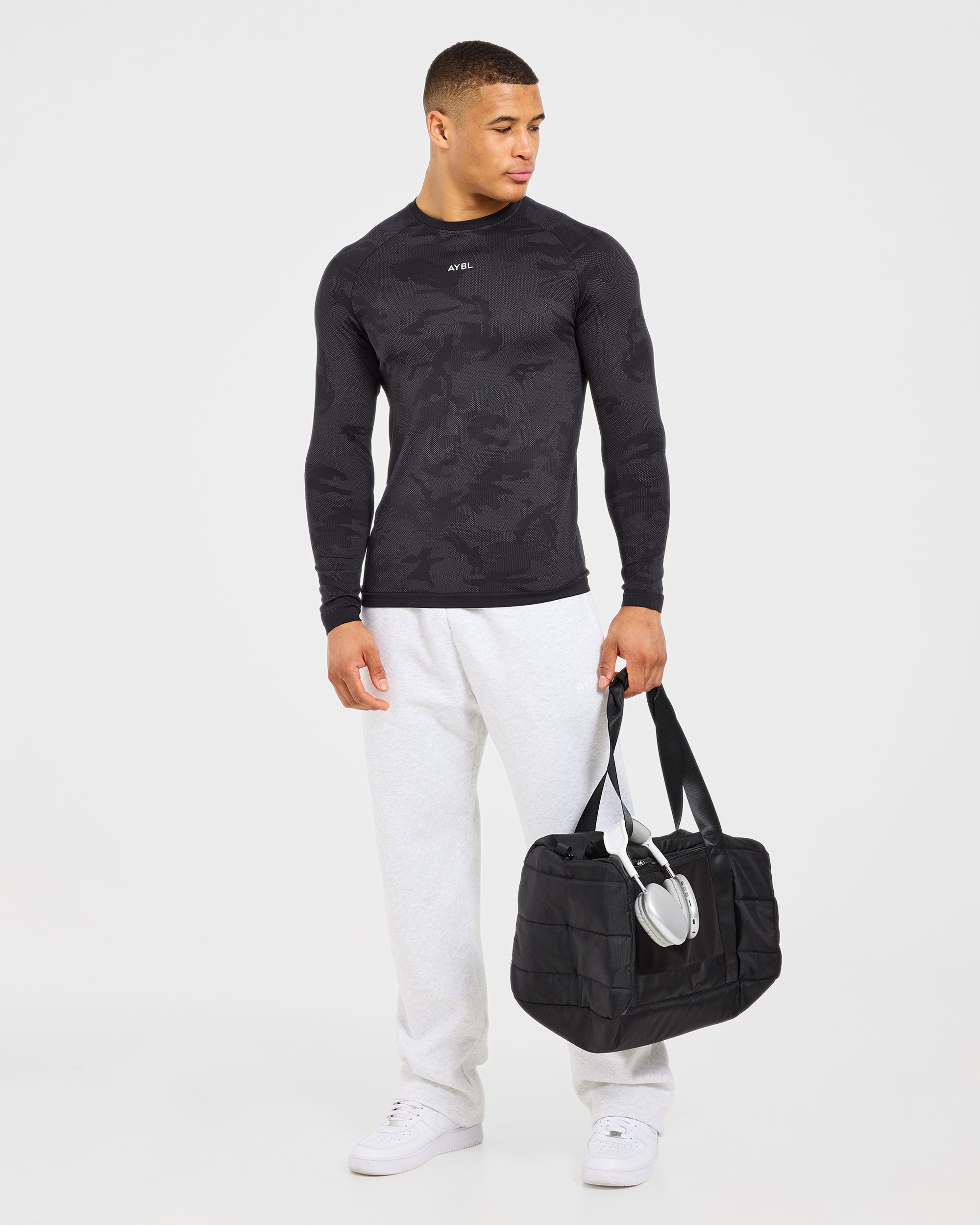 Camo Seamless Long Sleeve T Shirt - Black
