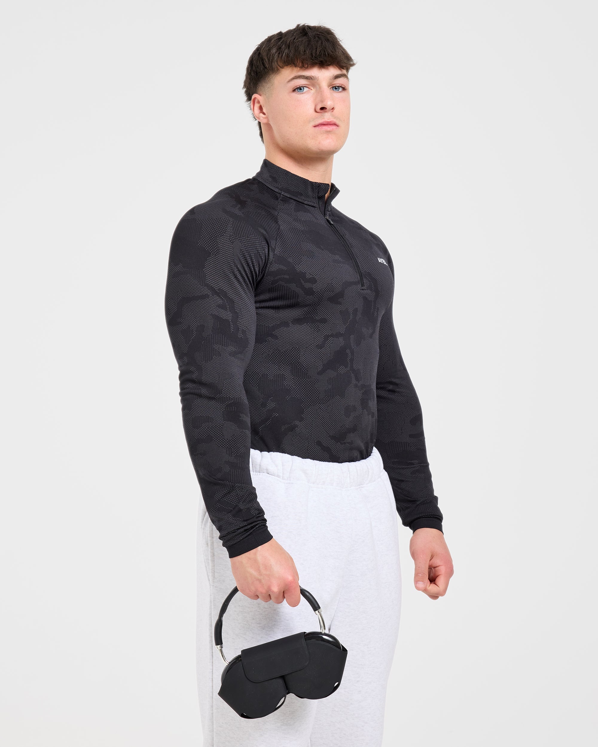 Camo Seamless 1/4 Zip Pullover - Black