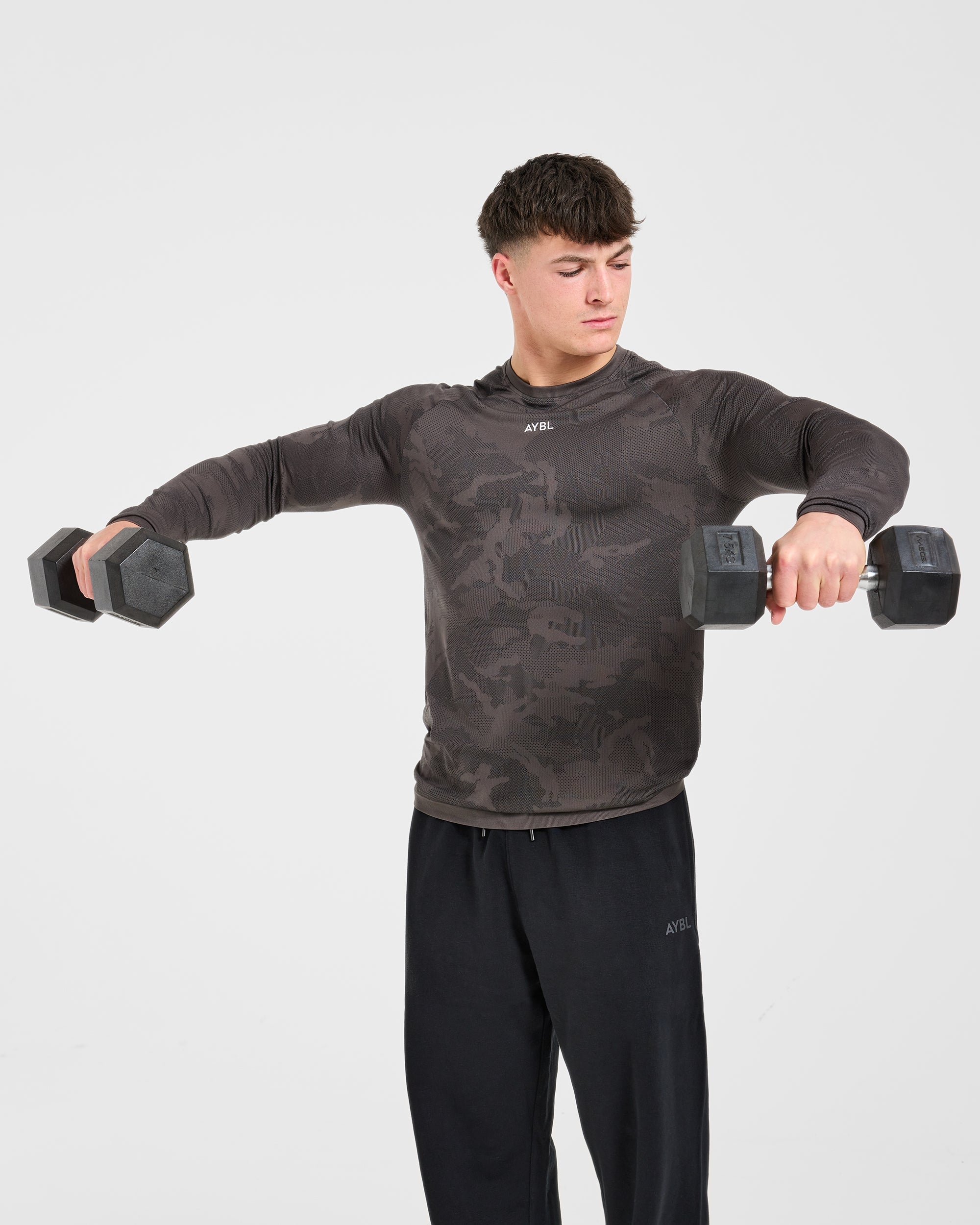 Camo Seamless Long Sleeve T Shirt - Charcoal