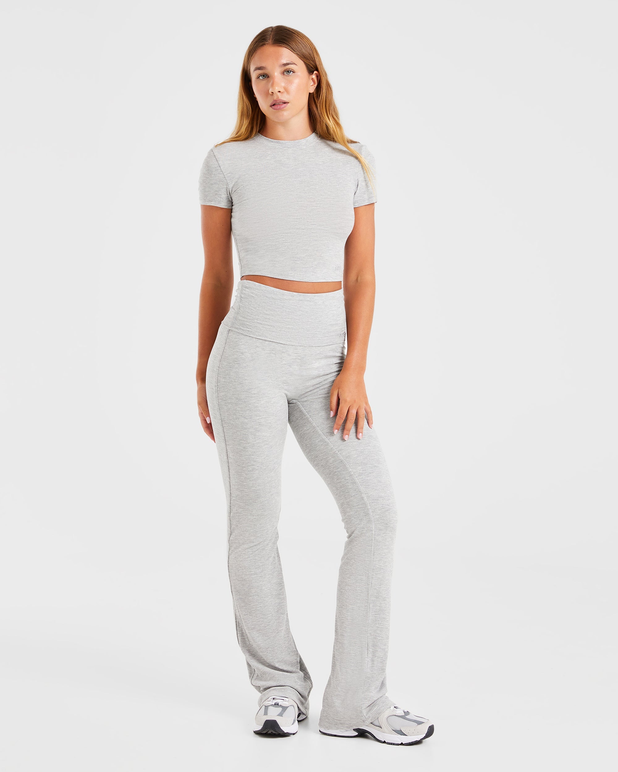 Lounge Ribbed Foldover Flared Leggings - Grey Marl