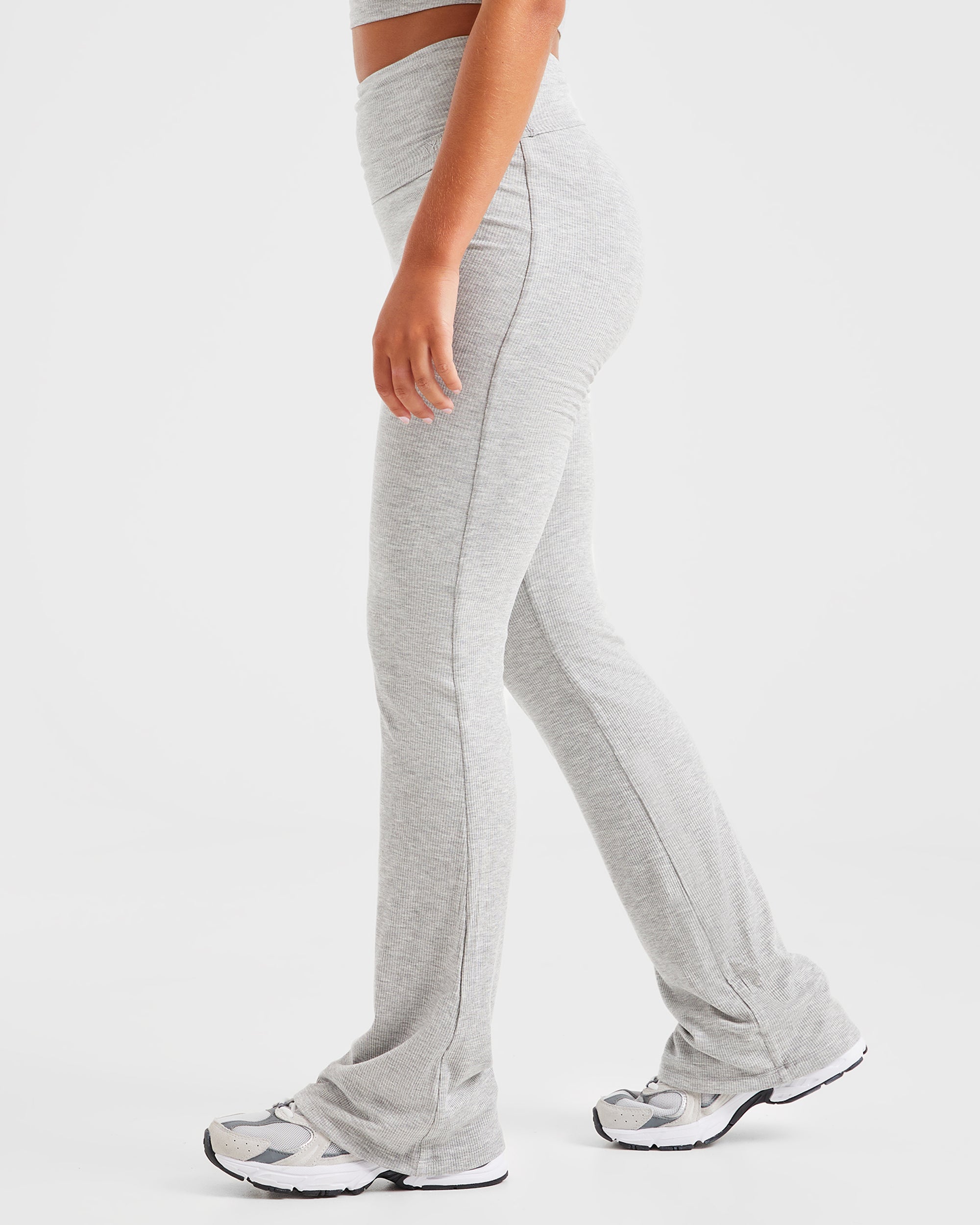 Lounge Ribbed Foldover Flared Leggings - Grey Marl