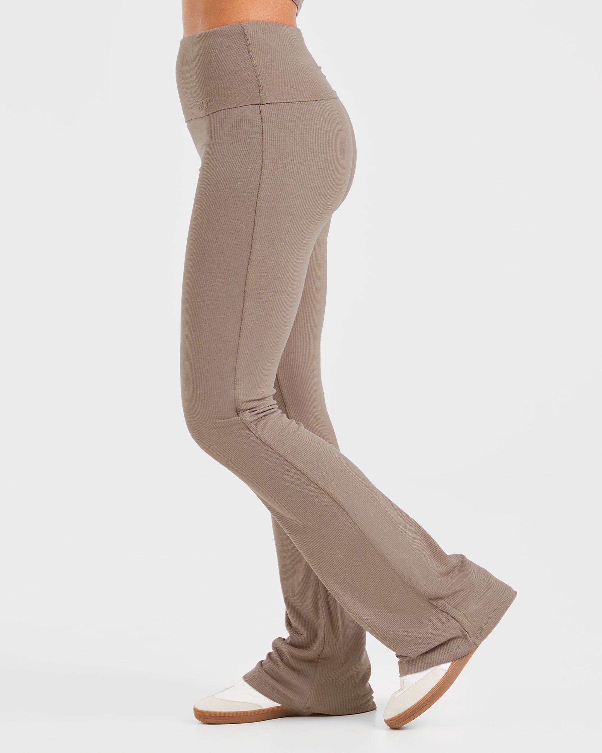 Lounge Ribbed Foldover Flared Leggings - Mocha