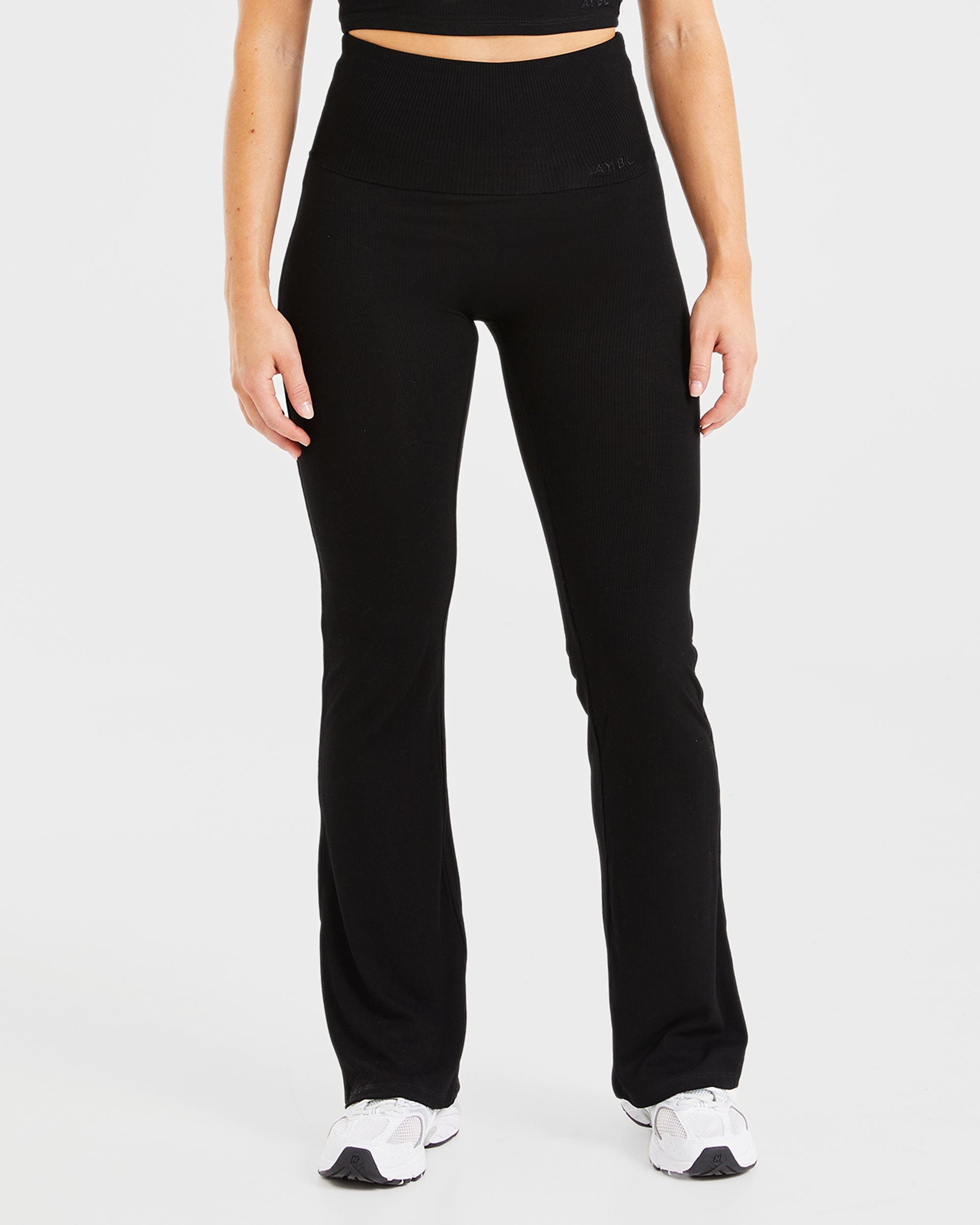 Lounge Ribbed Foldover Flared Leggings - Black