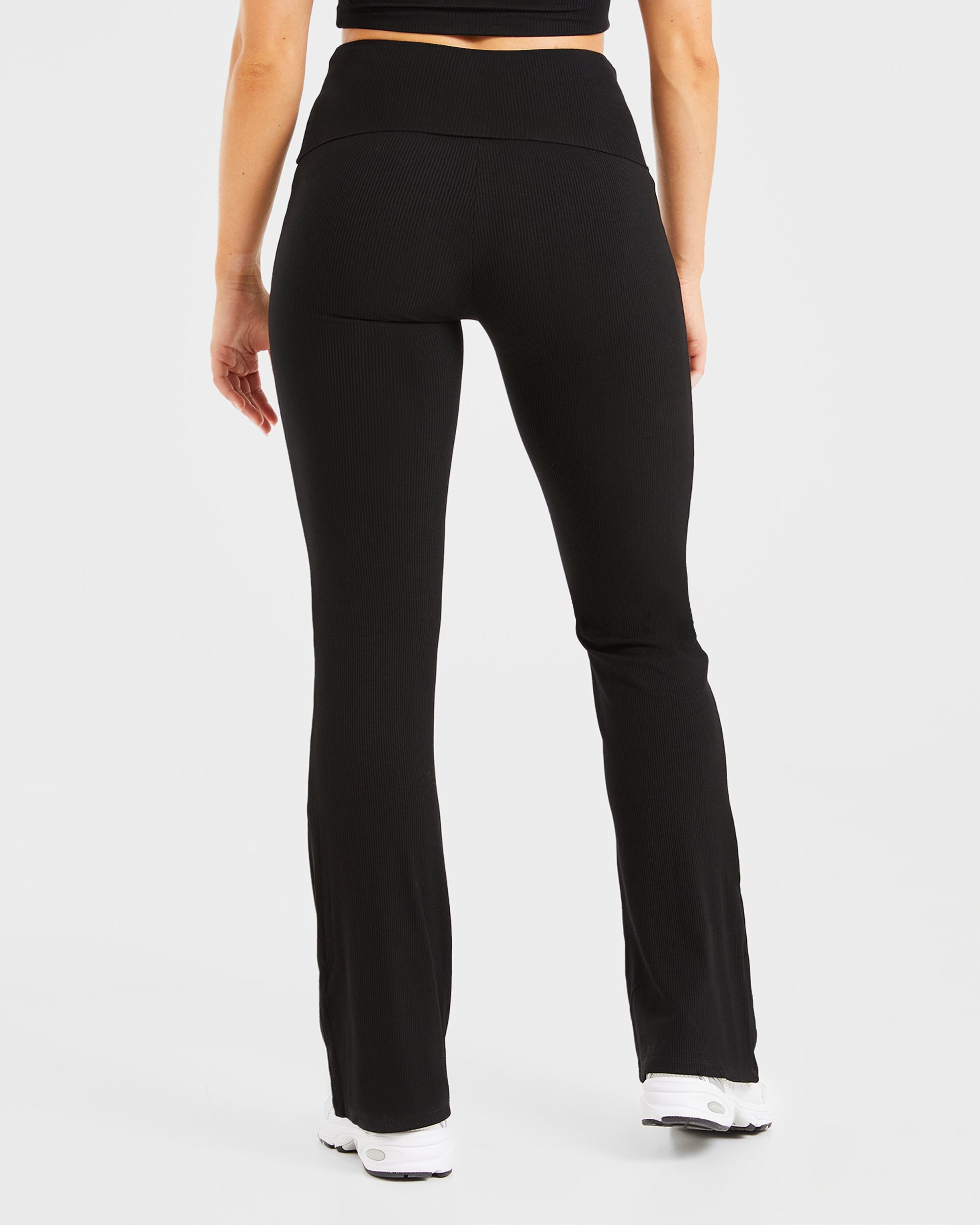 Lounge Ribbed Foldover Flared Leggings - Black