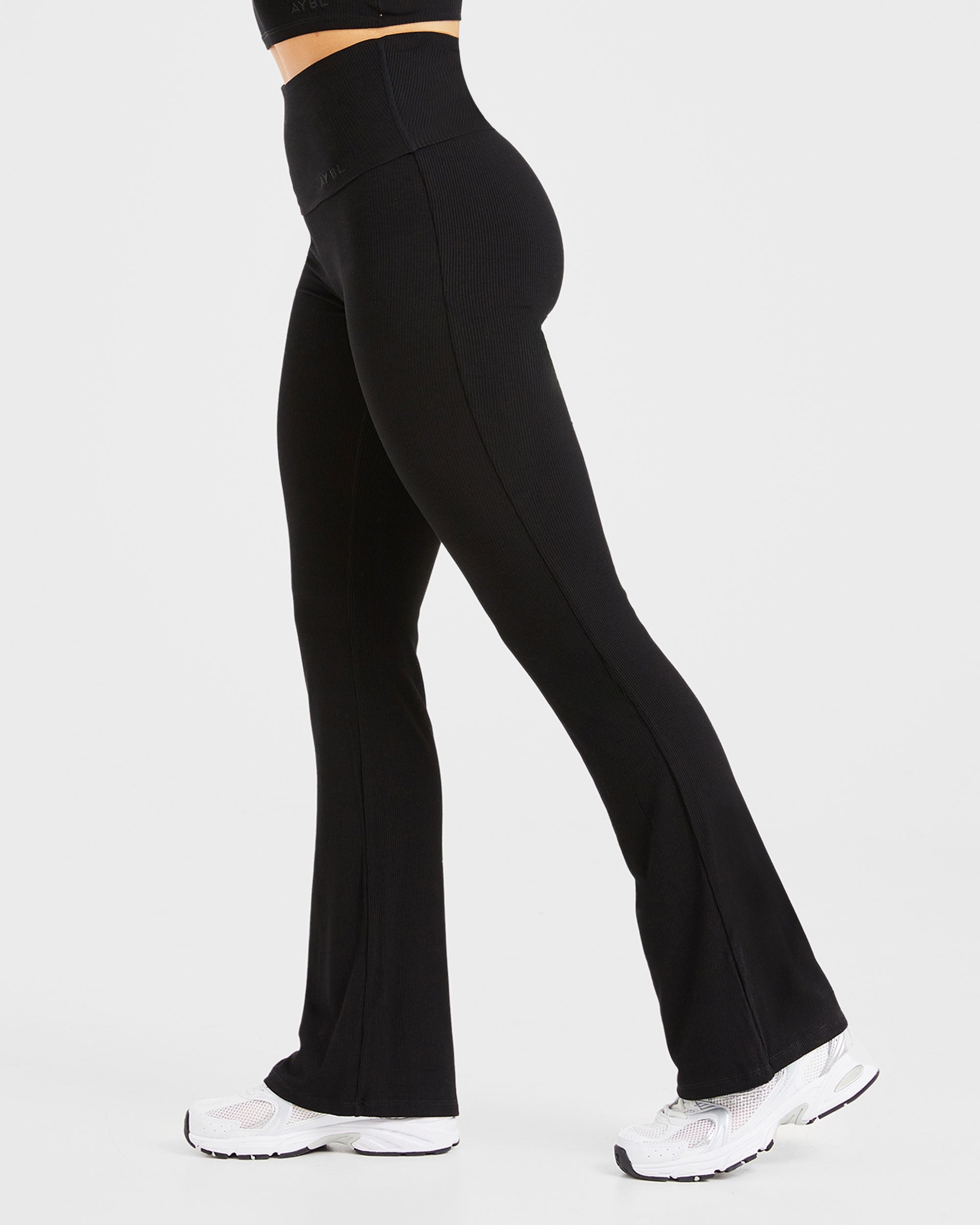 Lounge Ribbed Foldover Flared Leggings - Black