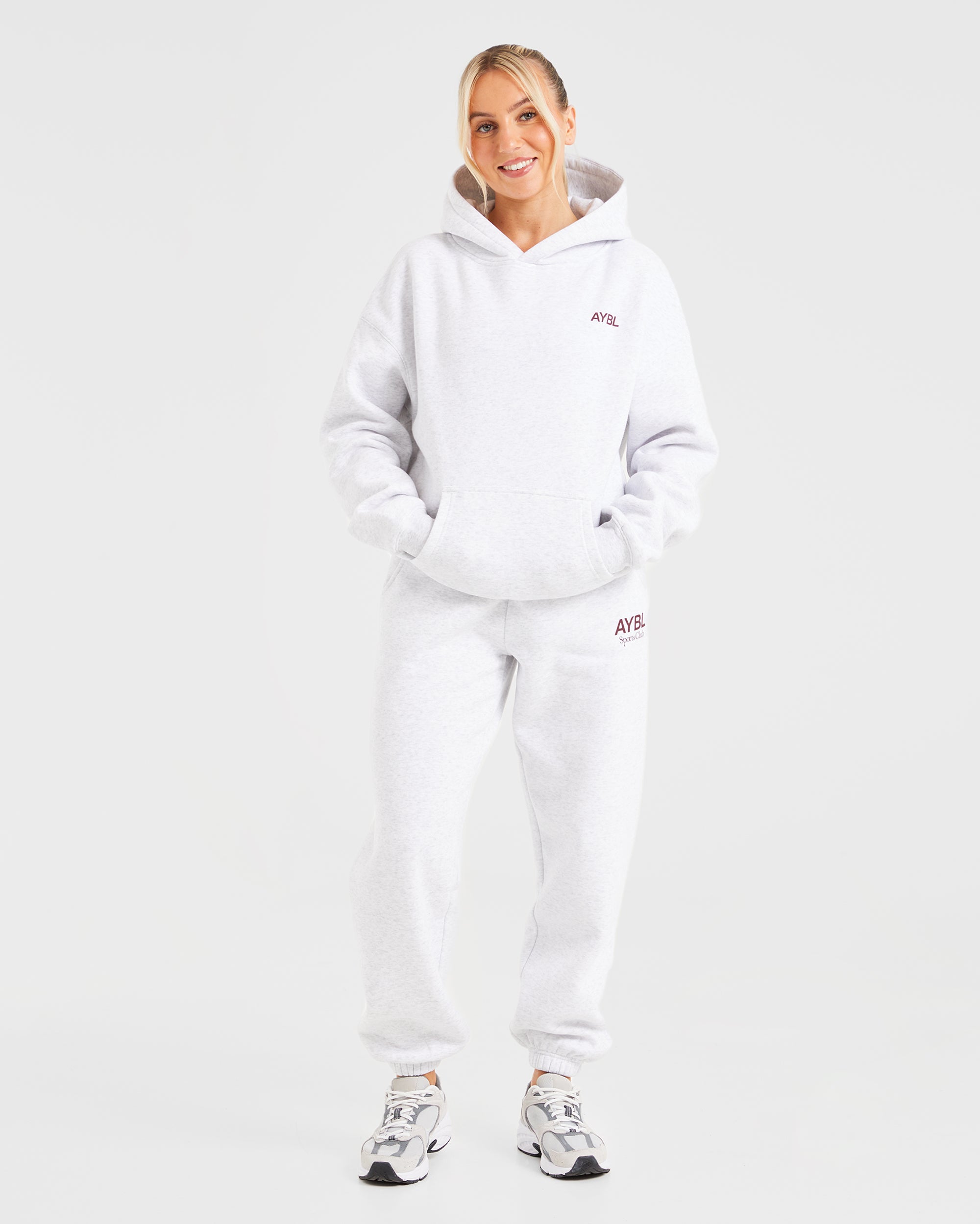 AYBL Sports Club Oversized Hoodie - Grey Marl/Burgundy