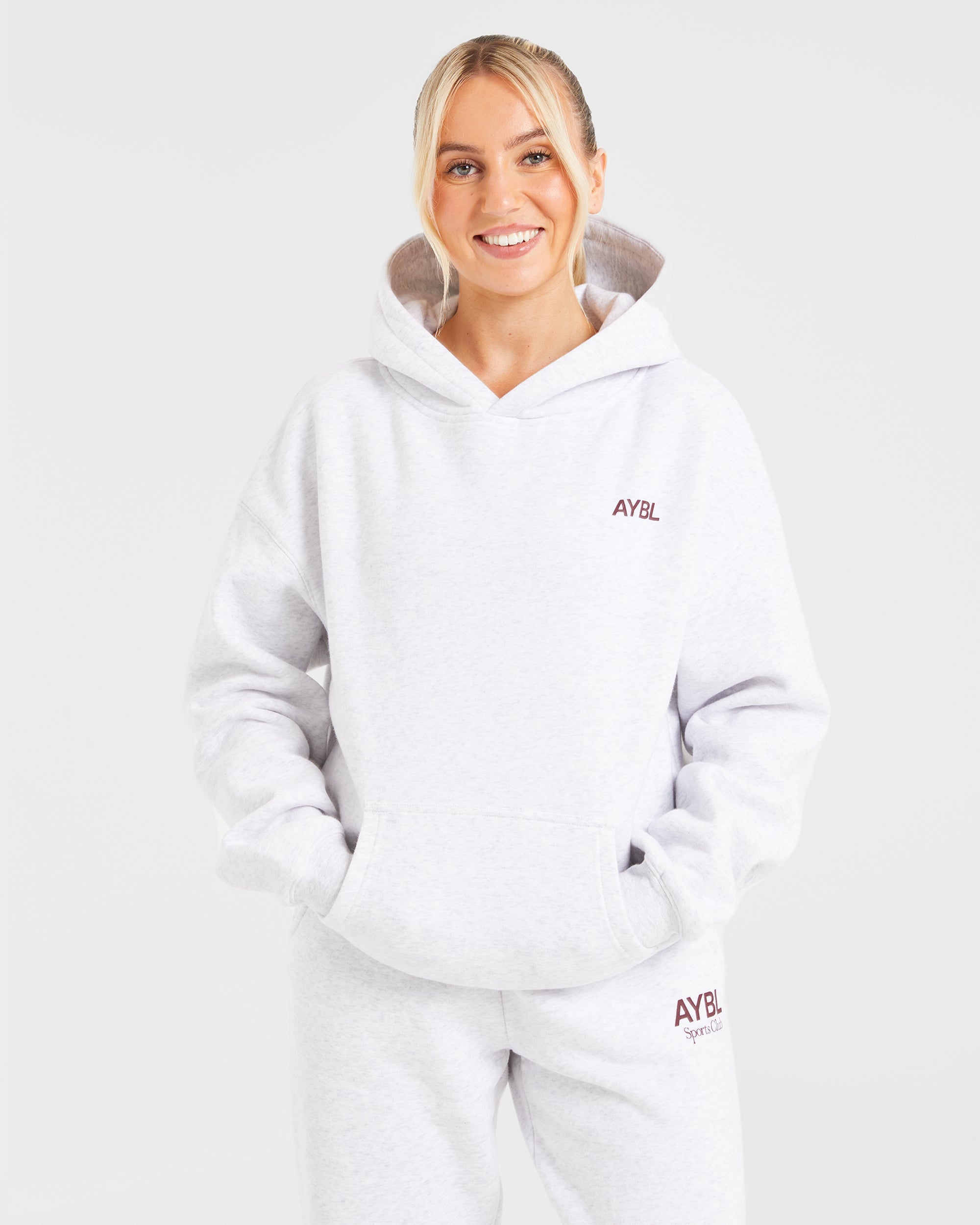 AYBL Sports Club Oversized Hoodie - Grey Marl/Burgundy