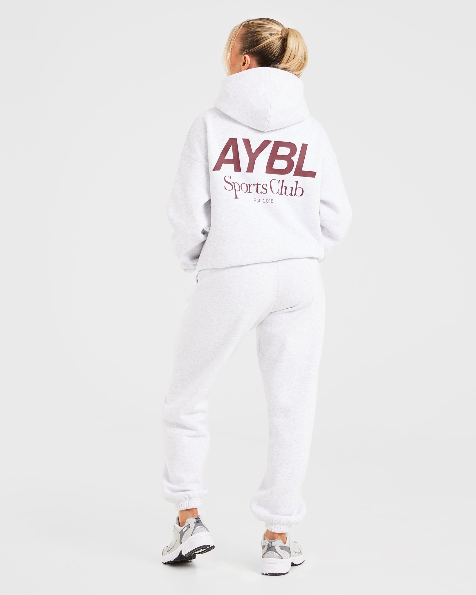 AYBL Sports Club Oversized Hoodie - Grey Marl/Burgundy