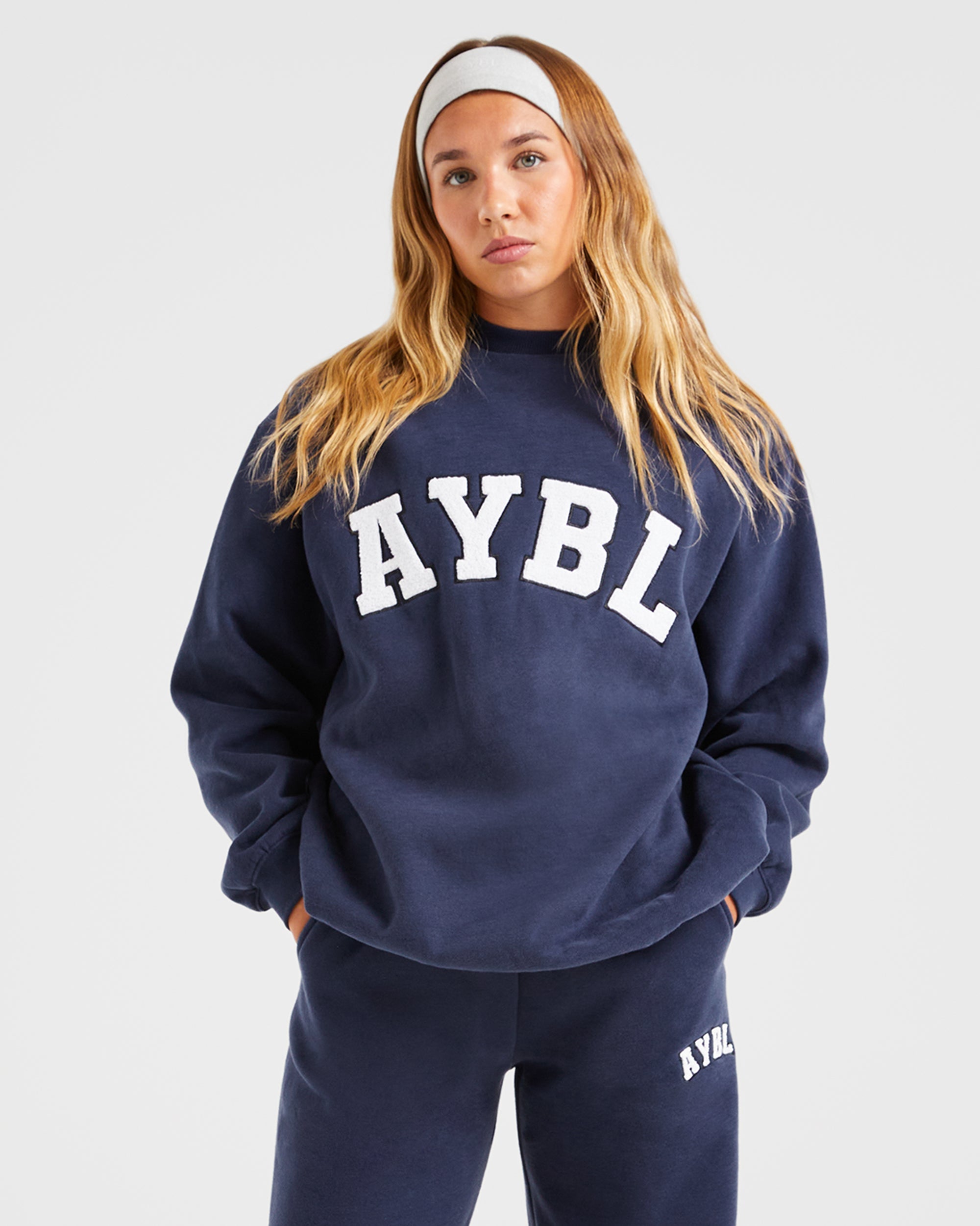 Varsity Oversized Straight Leg Joggers - Navy