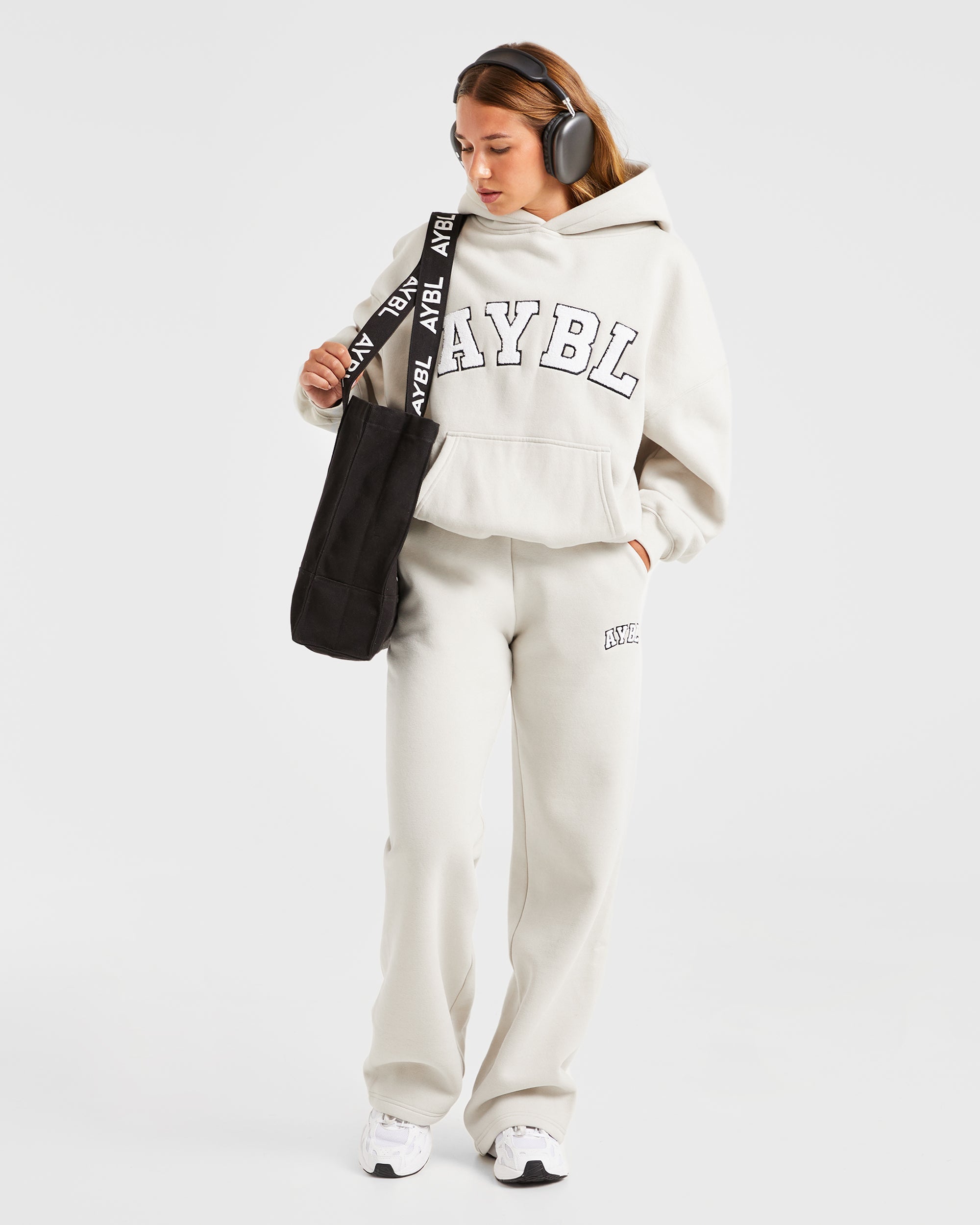 Varsity Oversized Straight Leg Joggers - Sand