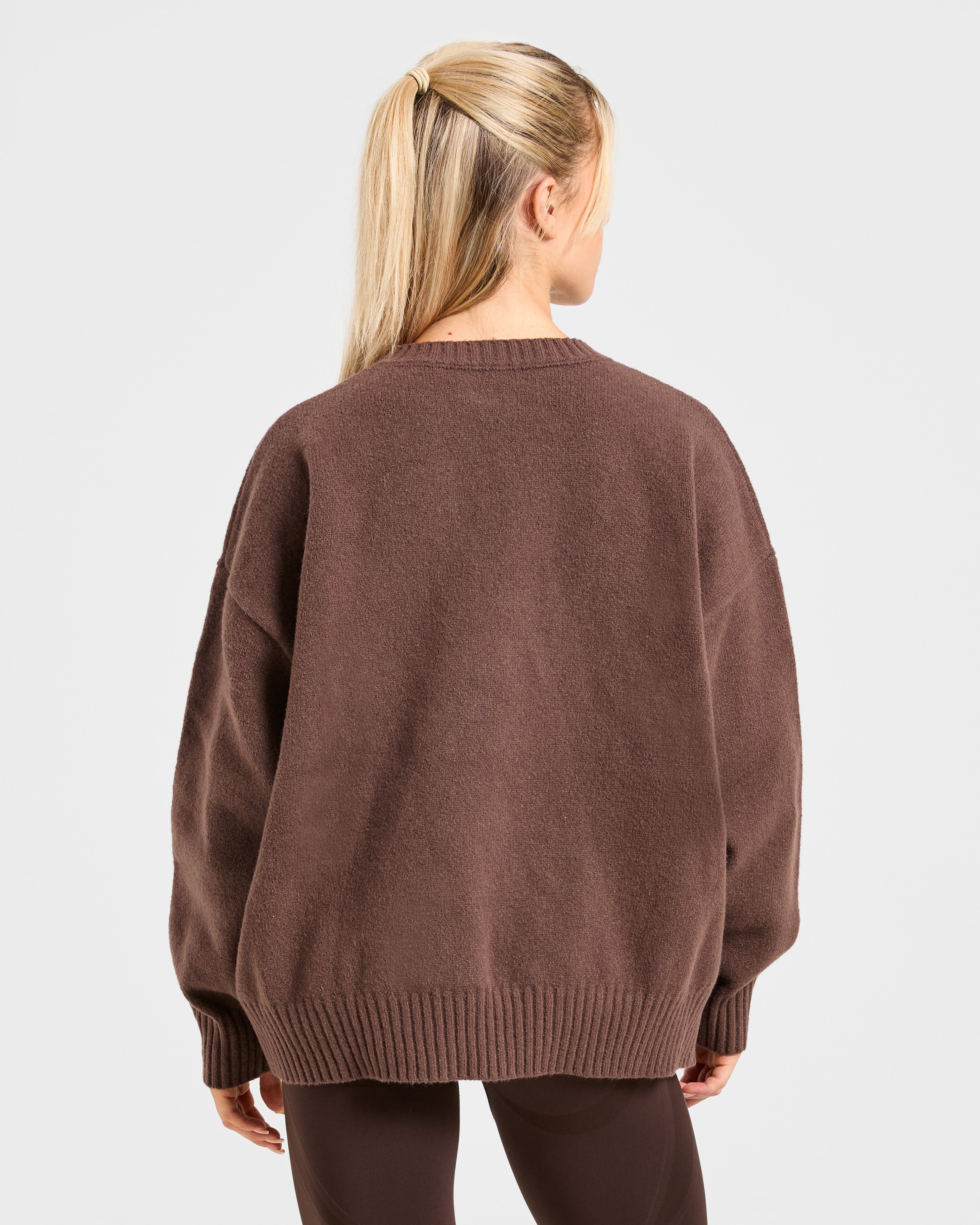 Varsity Oversized Knitted Sweater - Brown