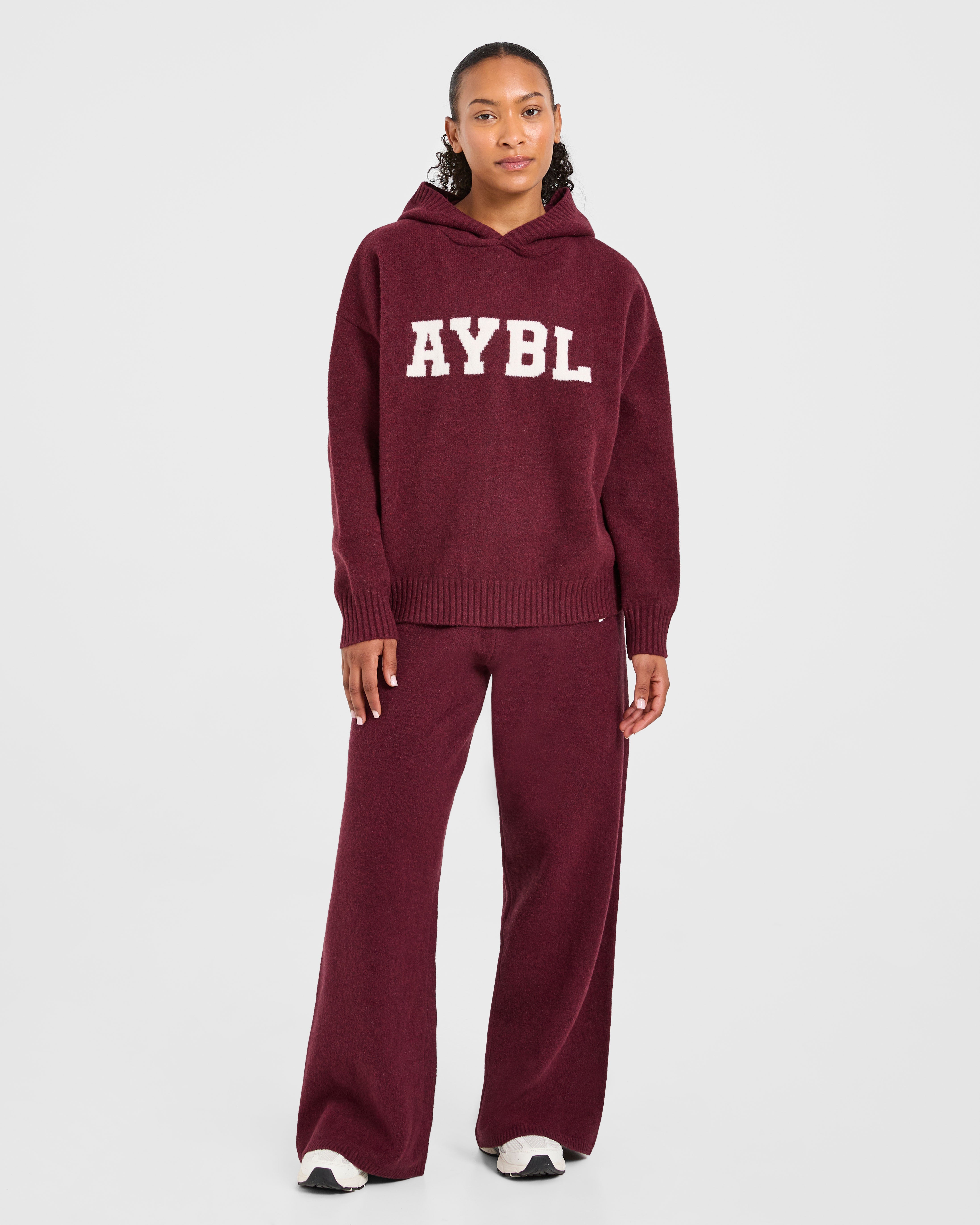 Varsity Oversized Knitted Hoodie - Burgundy