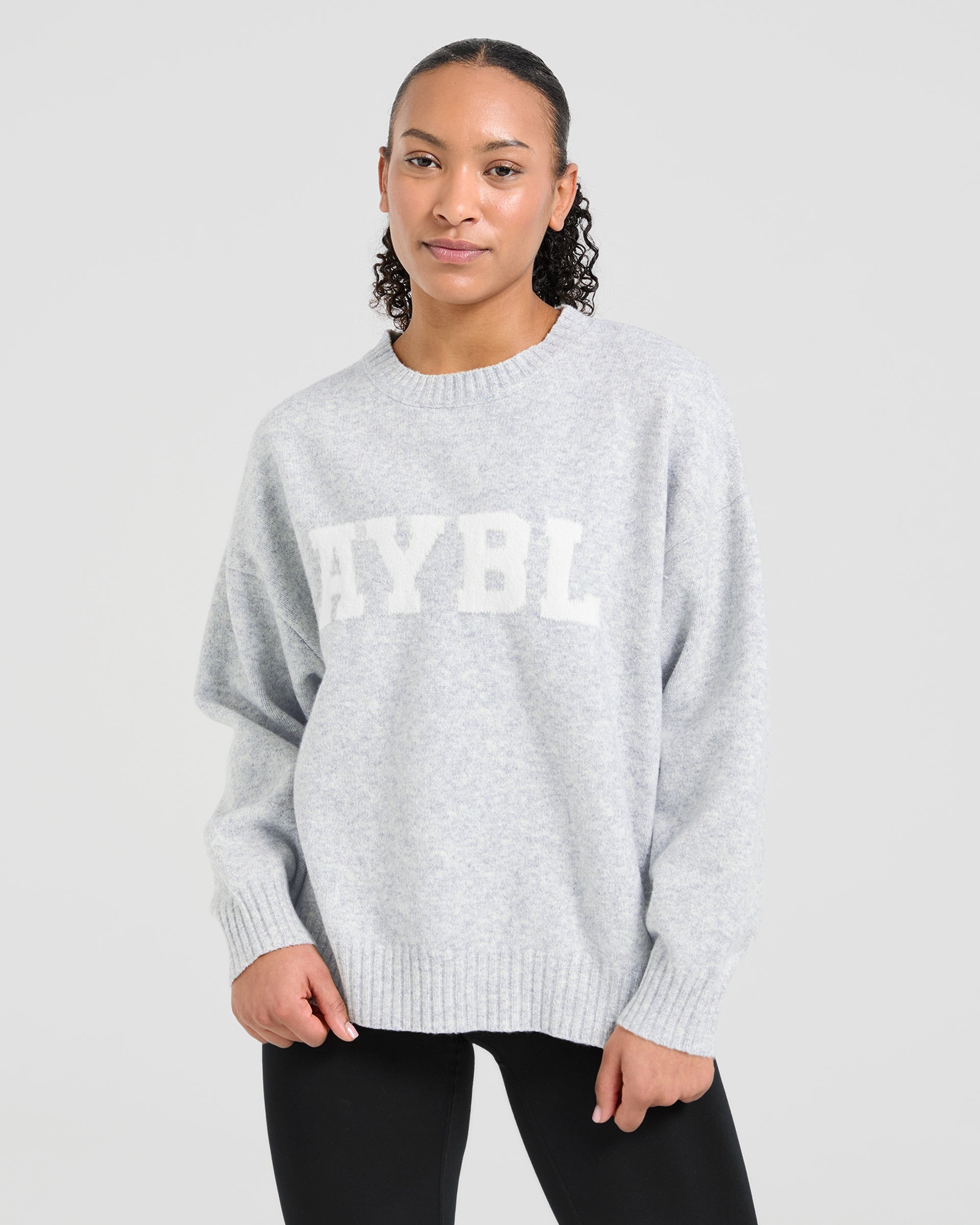 Varsity Oversized Knitted Sweater - Grey Marl