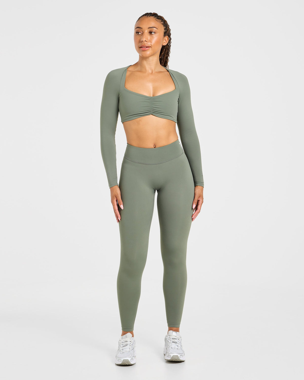 Physique Long Sleeve Crop Top - Muted Khaki