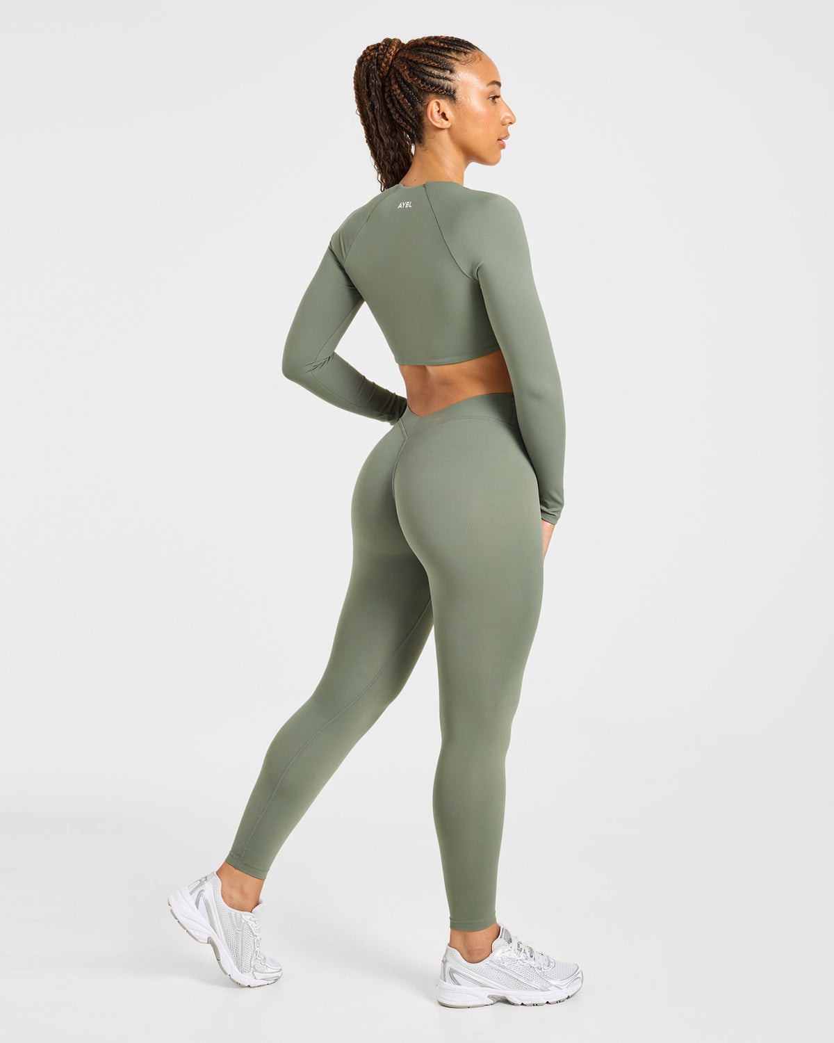 Physique Long Sleeve Crop Top - Muted Khaki