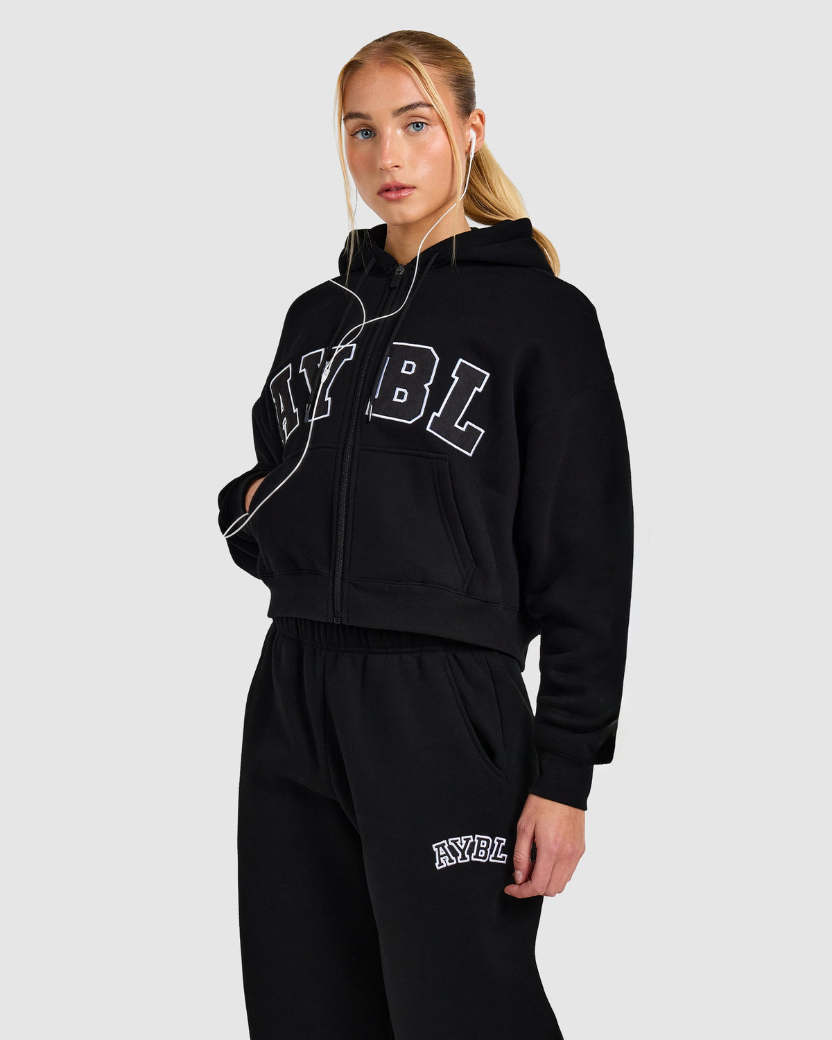 Varsity 2.0 Boxy Zip Up Hoodie - Black