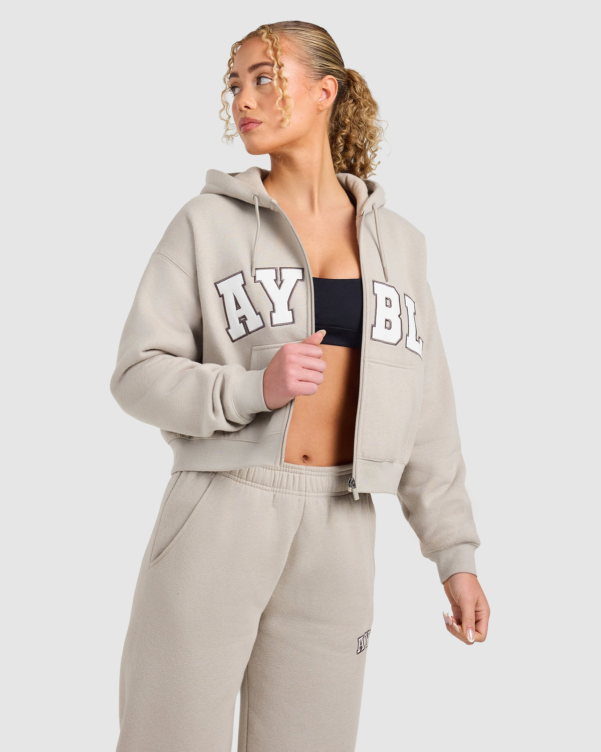 Varsity 2.0 Boxy Zip Up Hoodie - Taupe